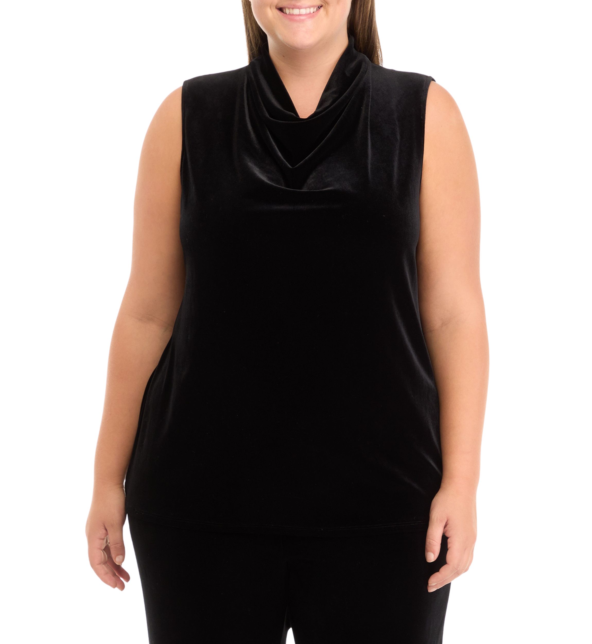 Plus Size Sleeveless Cowl Neck Velvet Top 