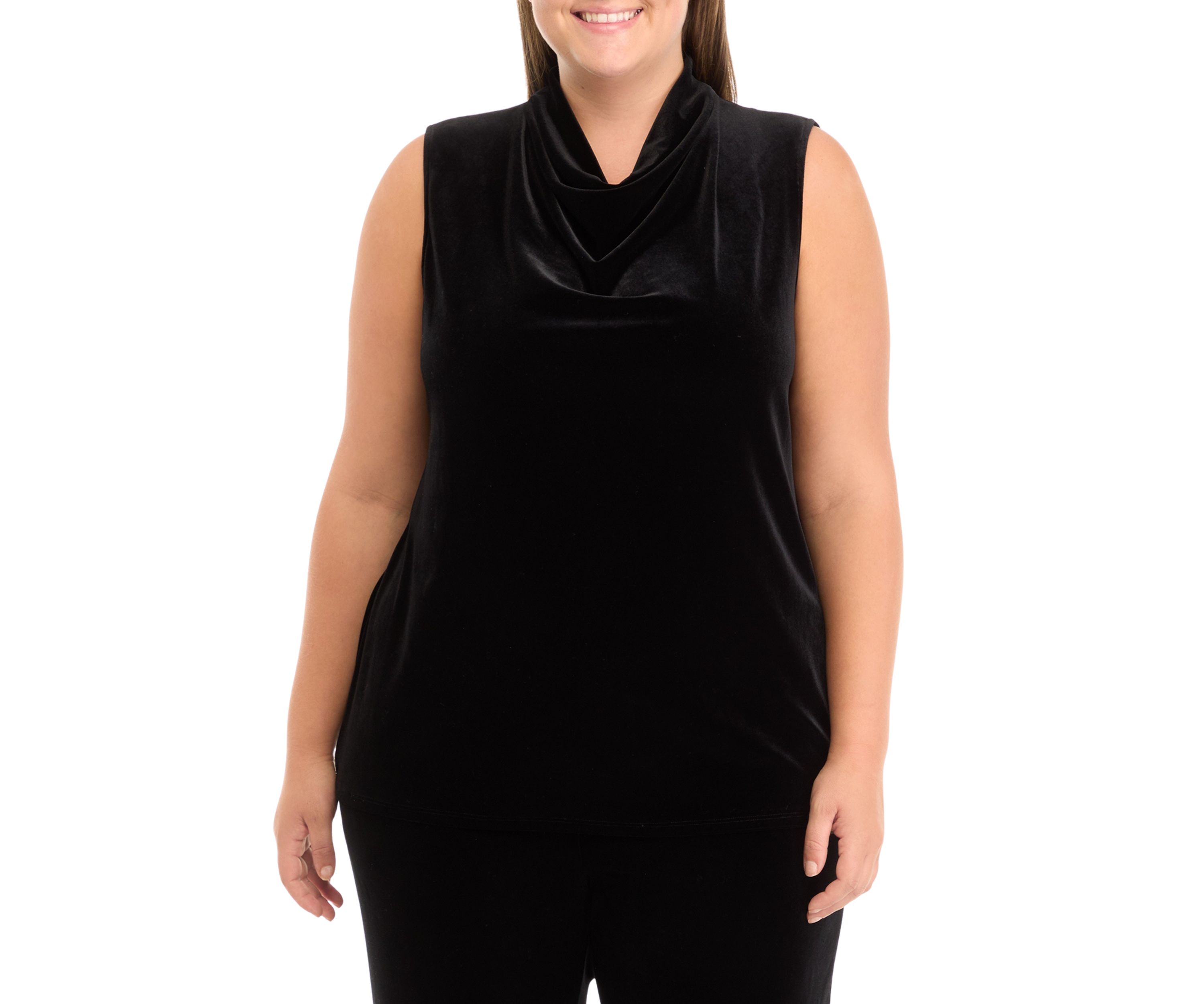 Plus Size Sleeveless Cowl Neck Velvet Top 