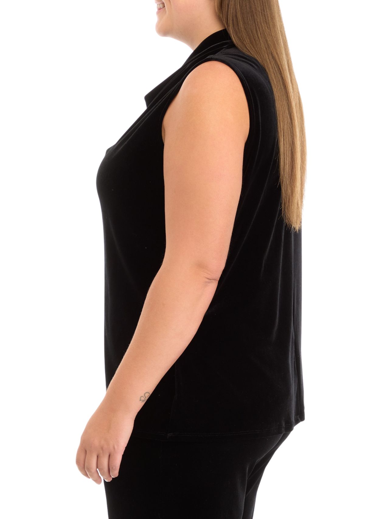Plus Size Sleeveless Cowl Neck Velvet Top 