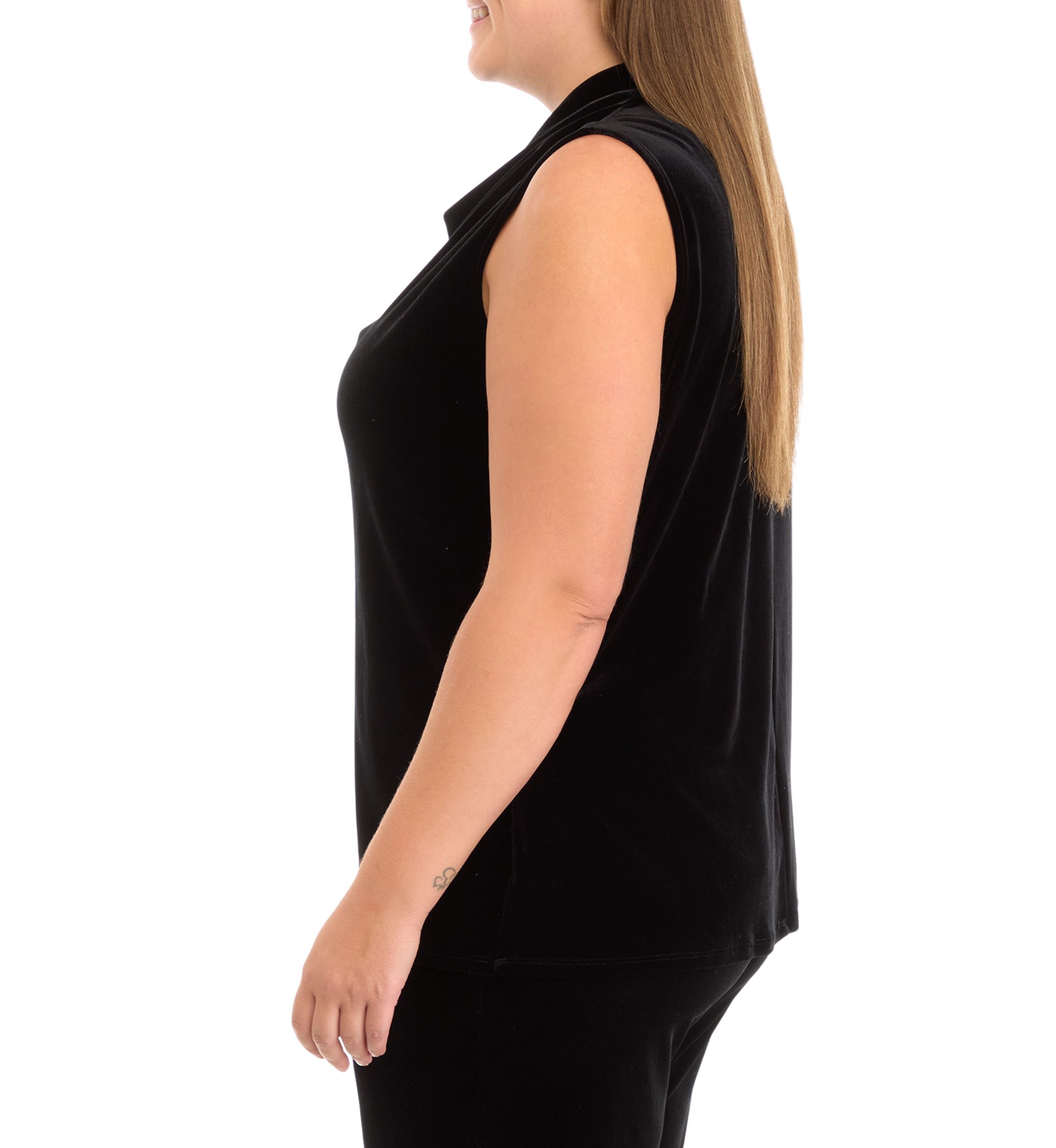 Plus Size Sleeveless Cowl Neck Velvet Top 
