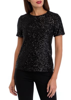 THE LIMITED Women's Sequin Top, Black, Medium