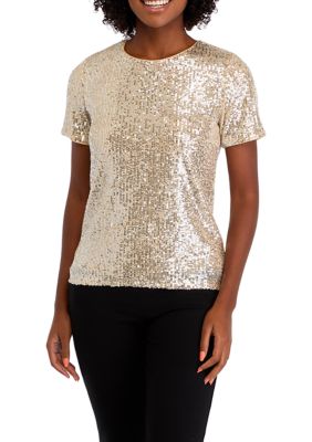 THE LIMITED Women's Petite Short Sleeve Sequin T-Shirt, PS