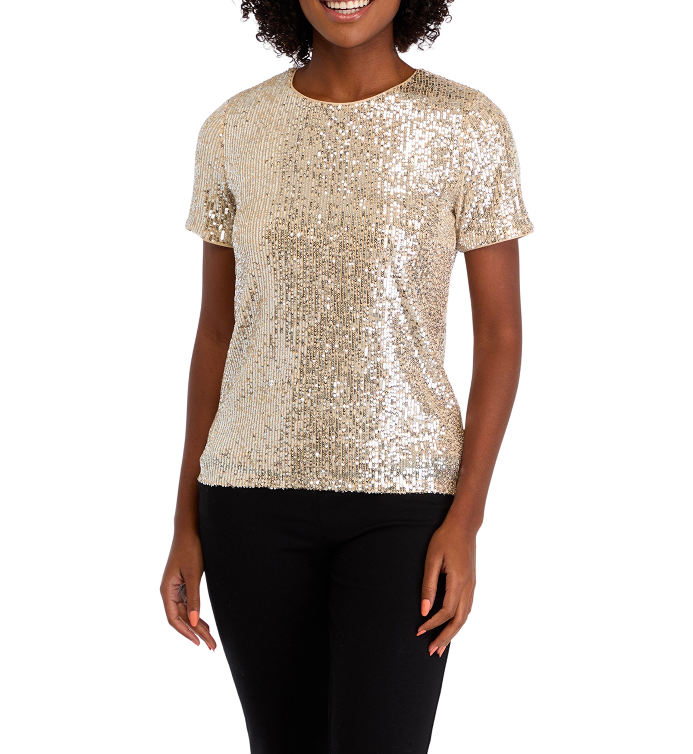 Petite Short Sleeve Sequin T-Shirt
