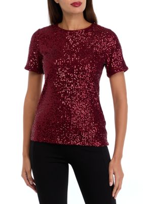 THE LIMITED Women's Petite Short Sleeve Sequin T-Shirt, PL
