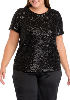 THE LIMITED Women's Plus Size Sequin T-Shirt, Black, 0X