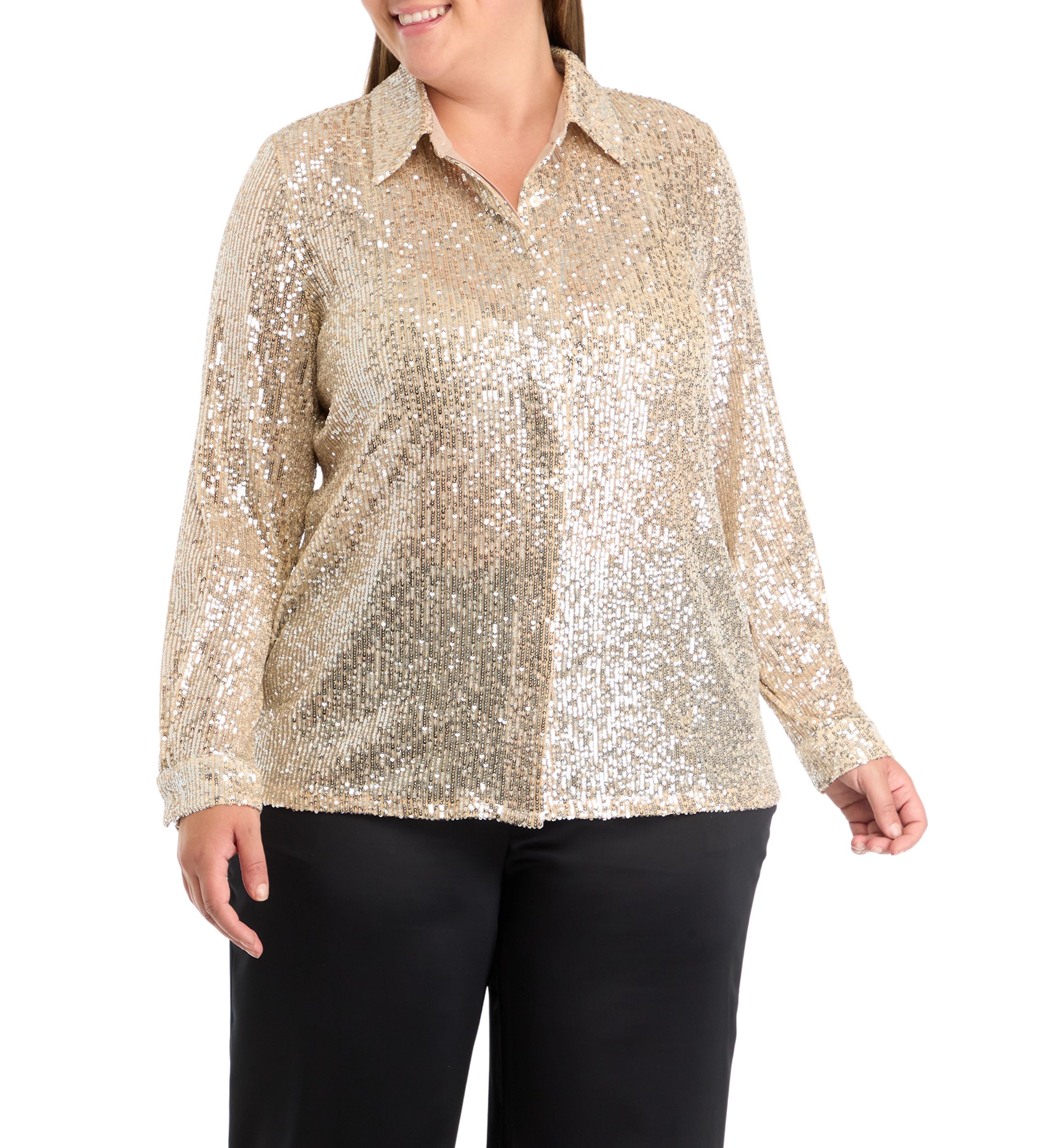 Plus Size Sequin Button Front