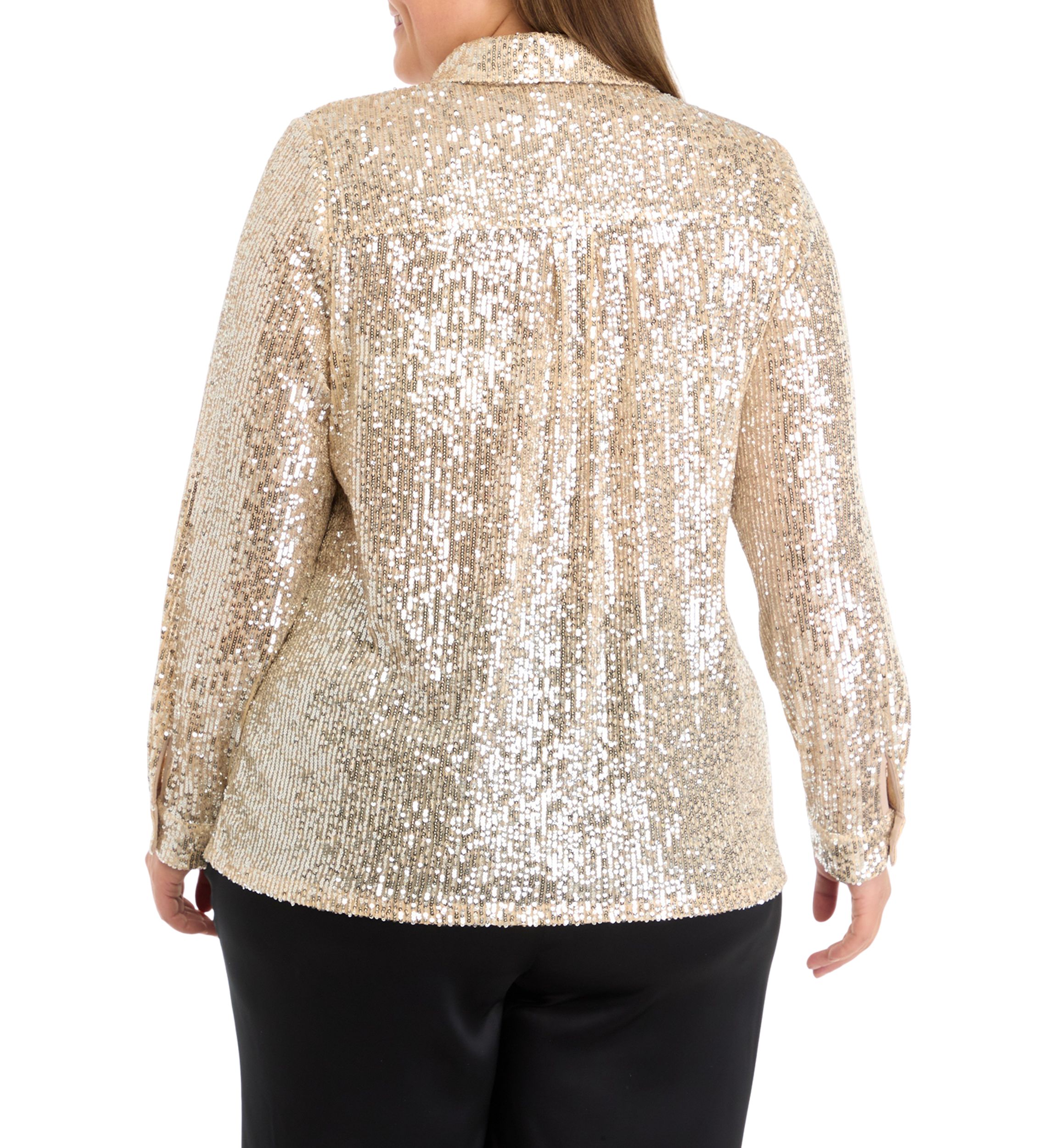 Plus Size Sequin Button Front