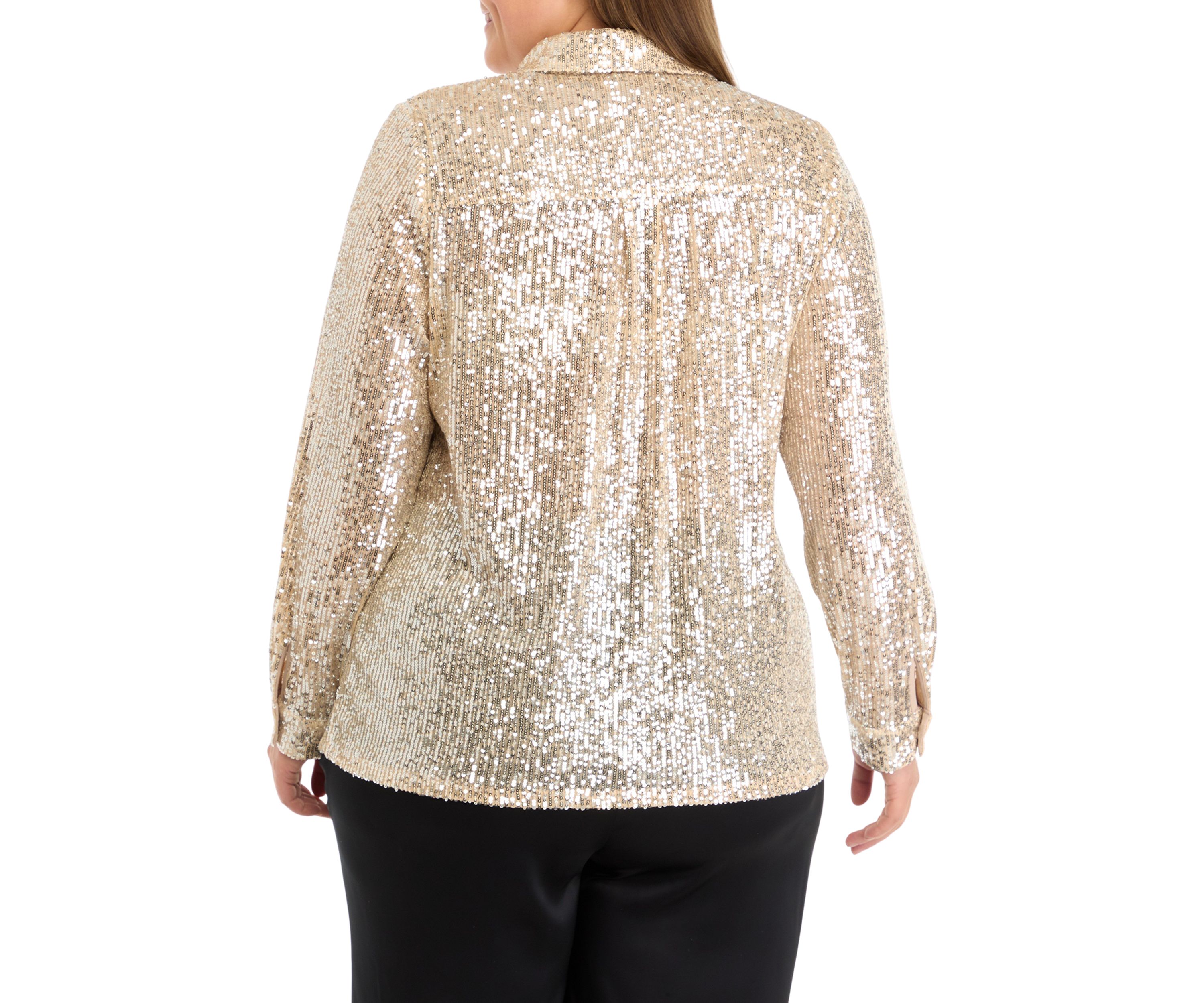 Plus Size Sequin Button Front