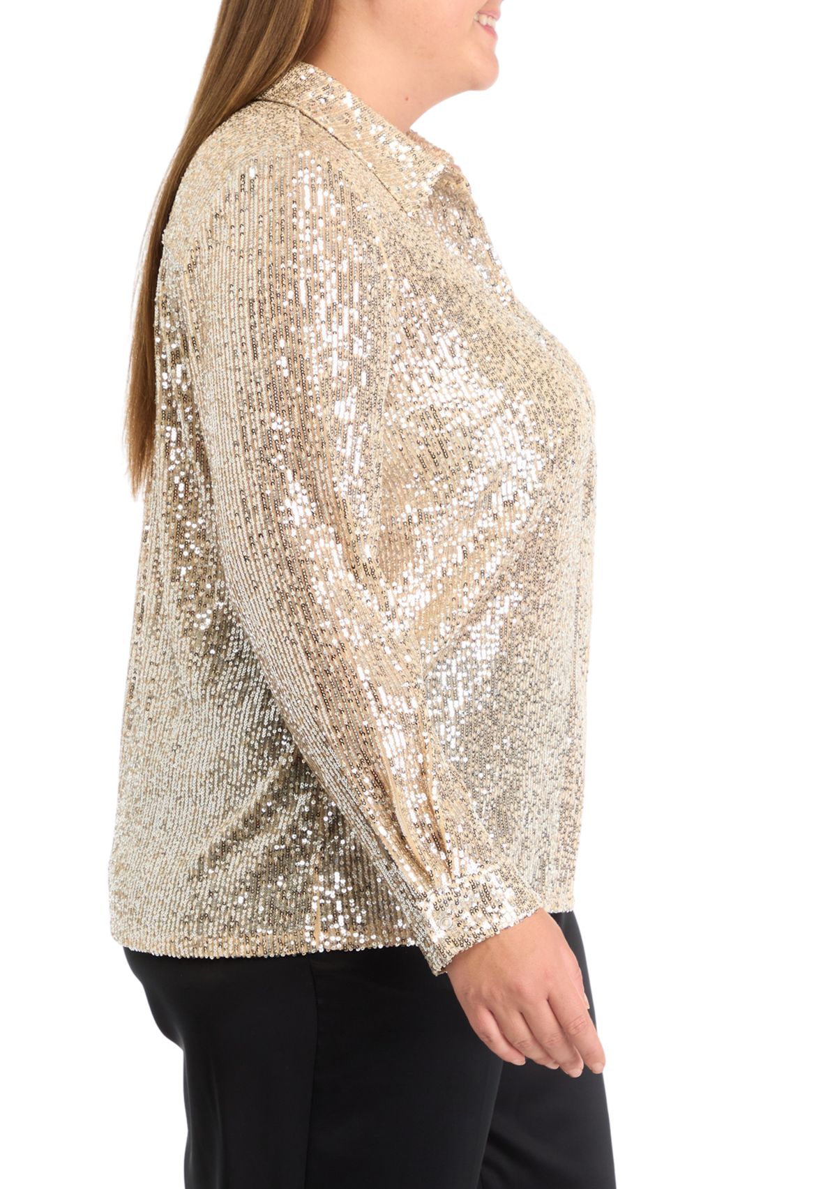 Plus Size Sequin Button Front