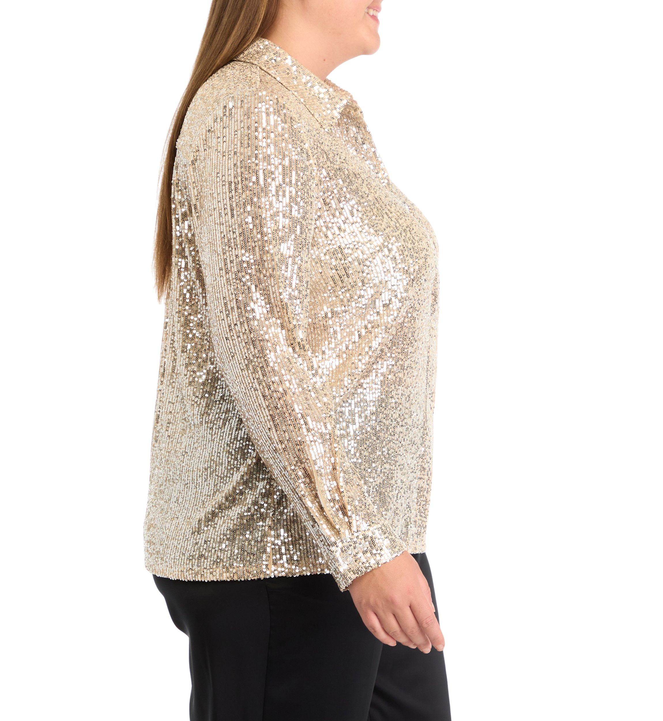Plus Size Sequin Button Front