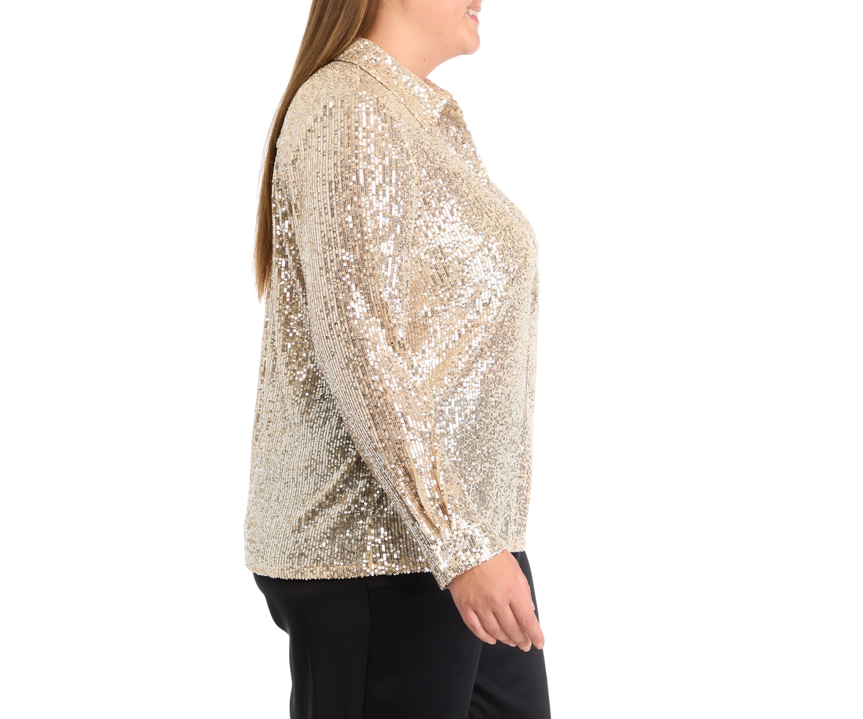 Plus Size Sequin Button Front