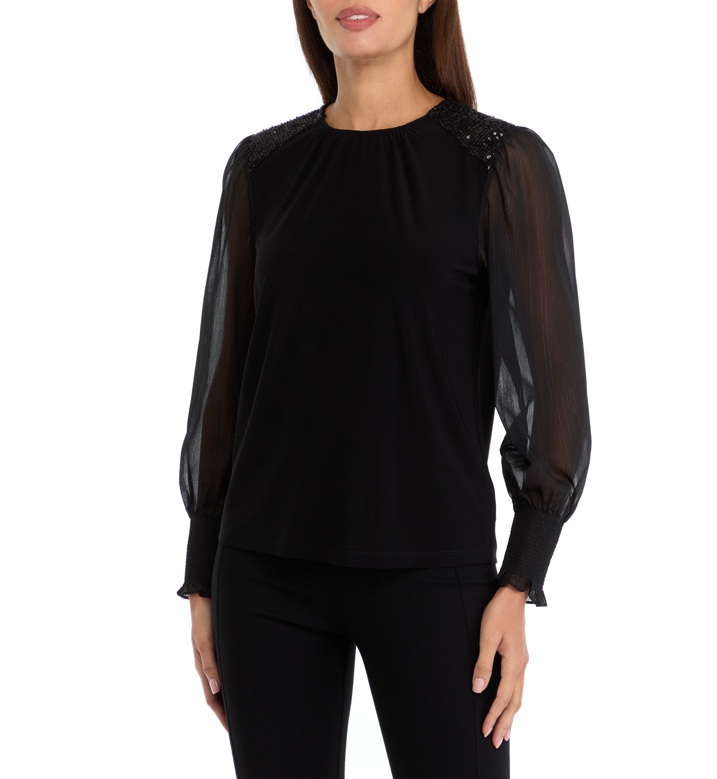 Womens Sheer Sleeve Knit Top