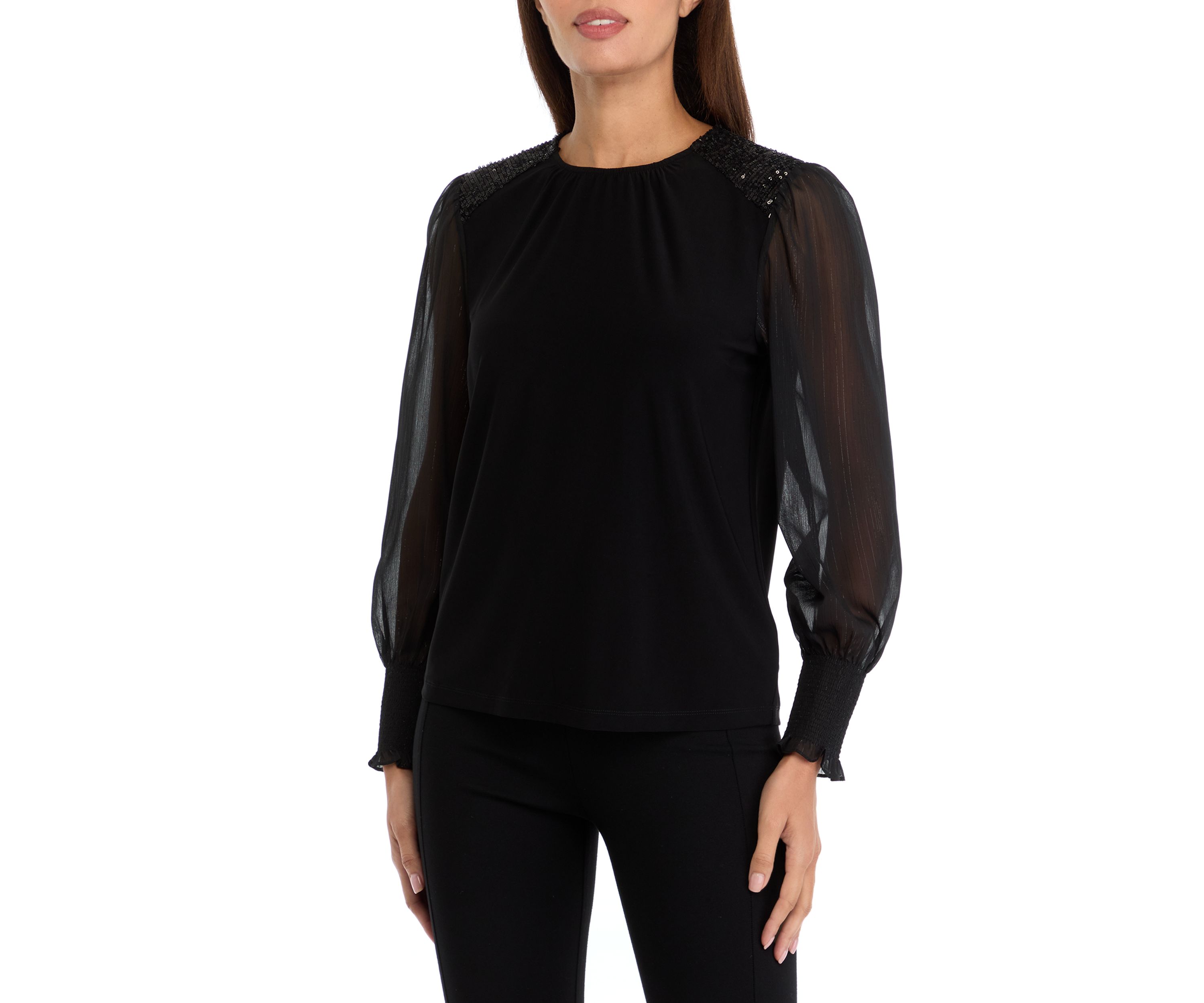 Womens Sheer Sleeve Knit Top
