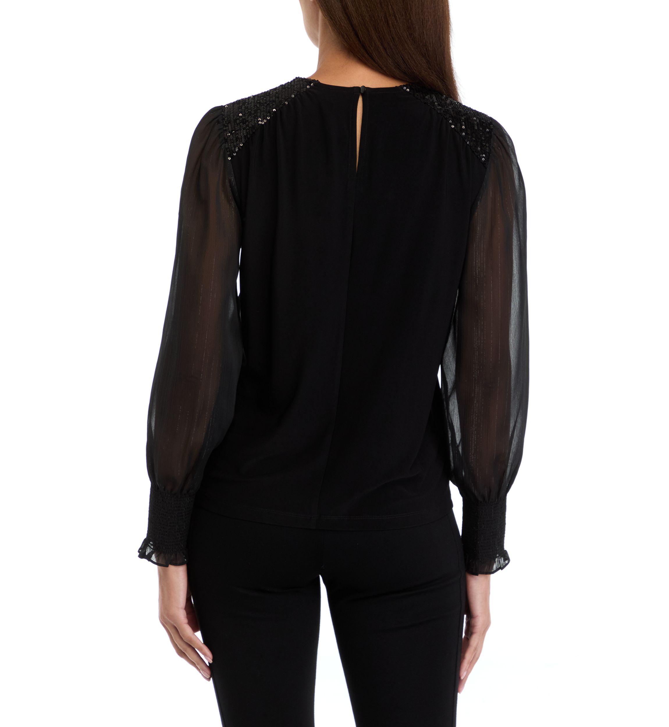 Womens Sheer Sleeve Knit Top