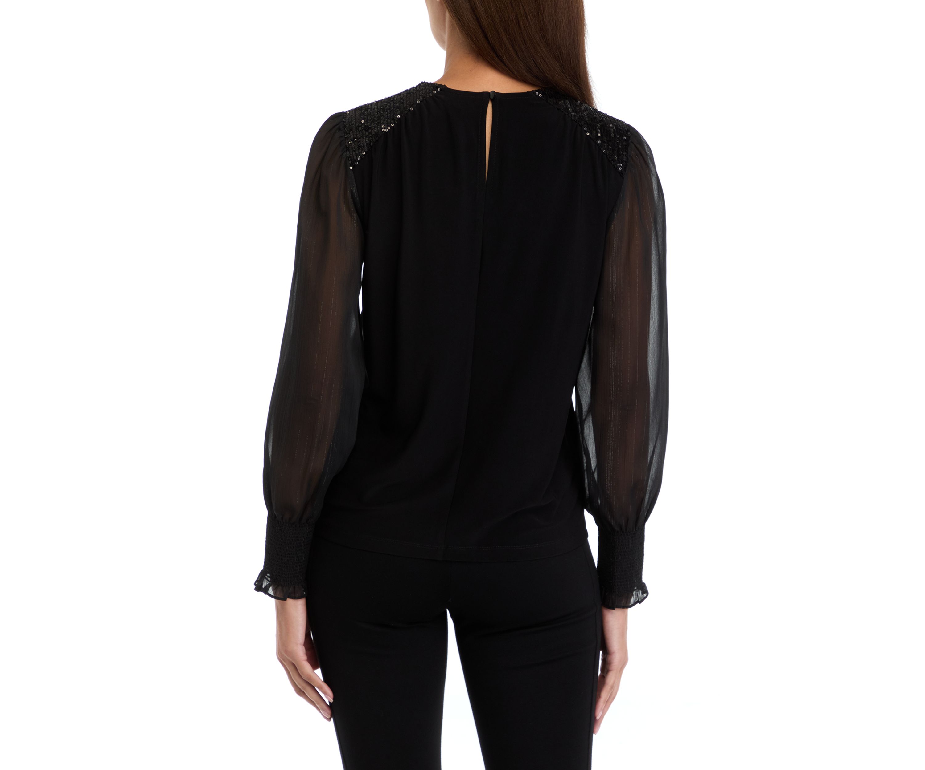 Womens Sheer Sleeve Knit Top