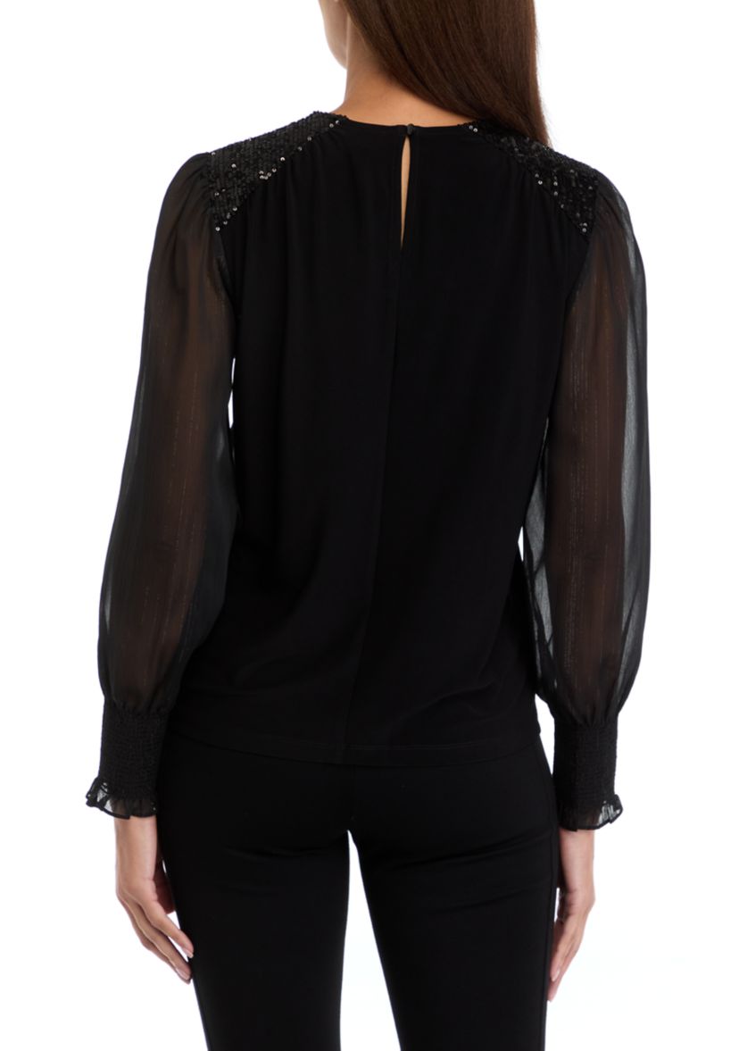 Womens Sheer Sleeve Knit Top