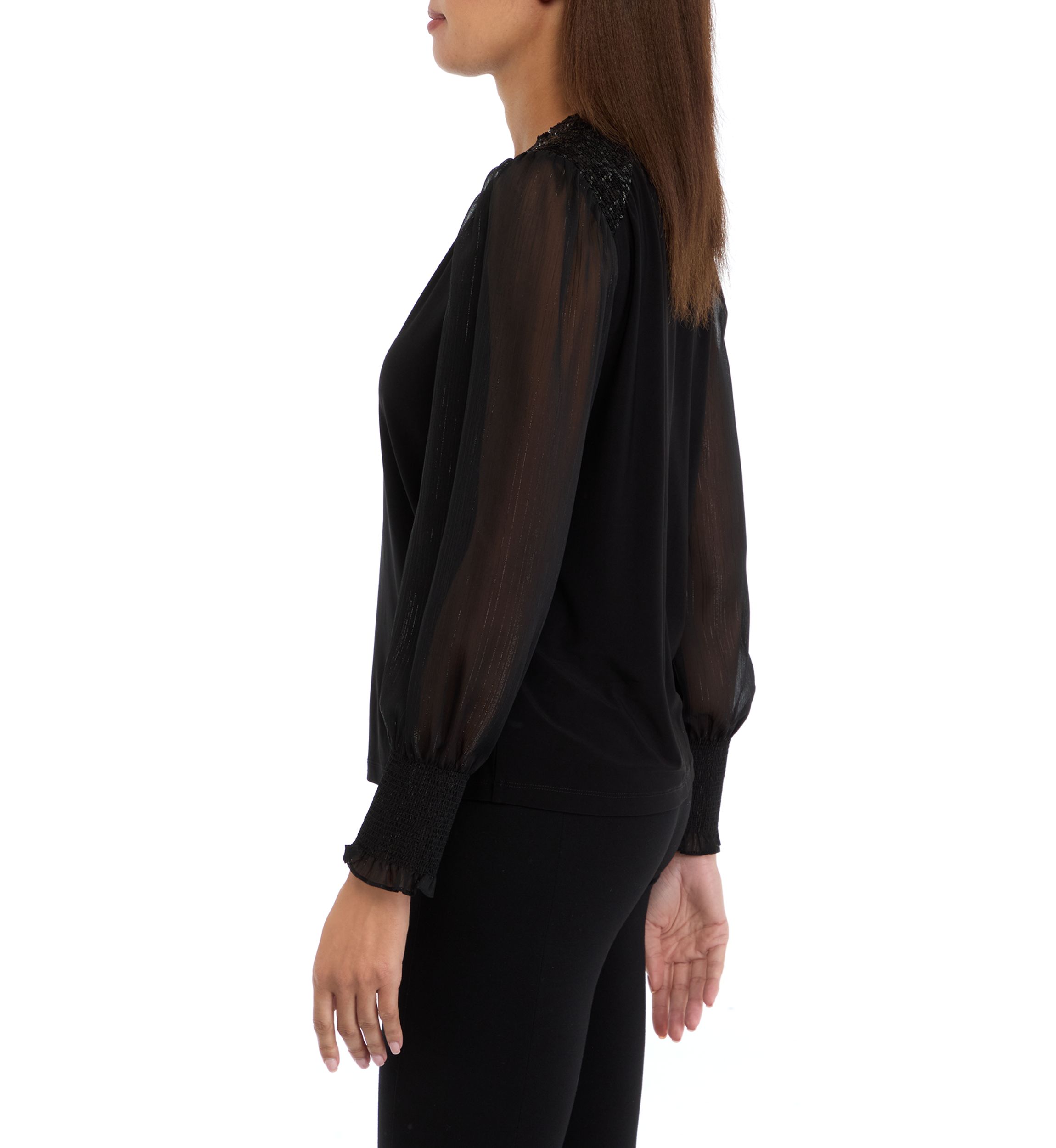 Womens Sheer Sleeve Knit Top