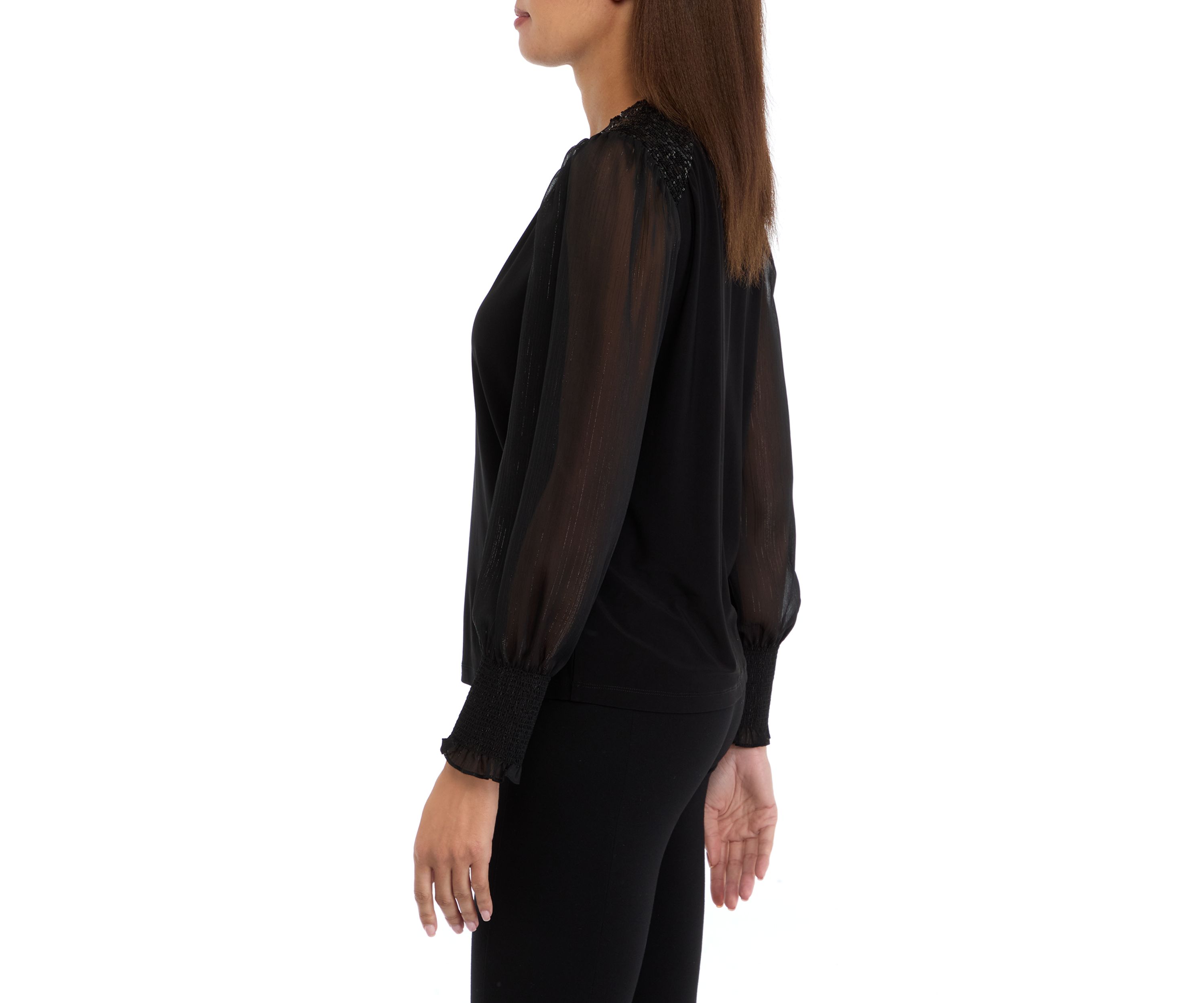 Womens Sheer Sleeve Knit Top