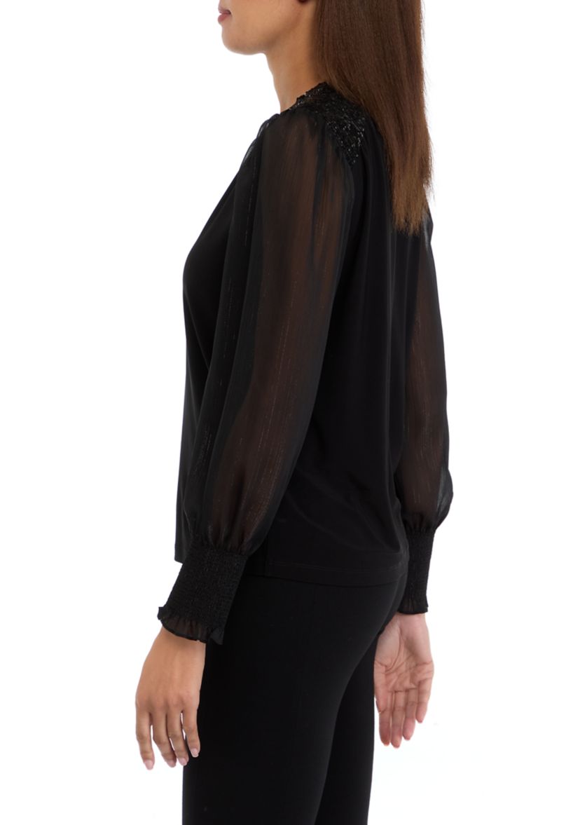 Womens Sheer Sleeve Knit Top
