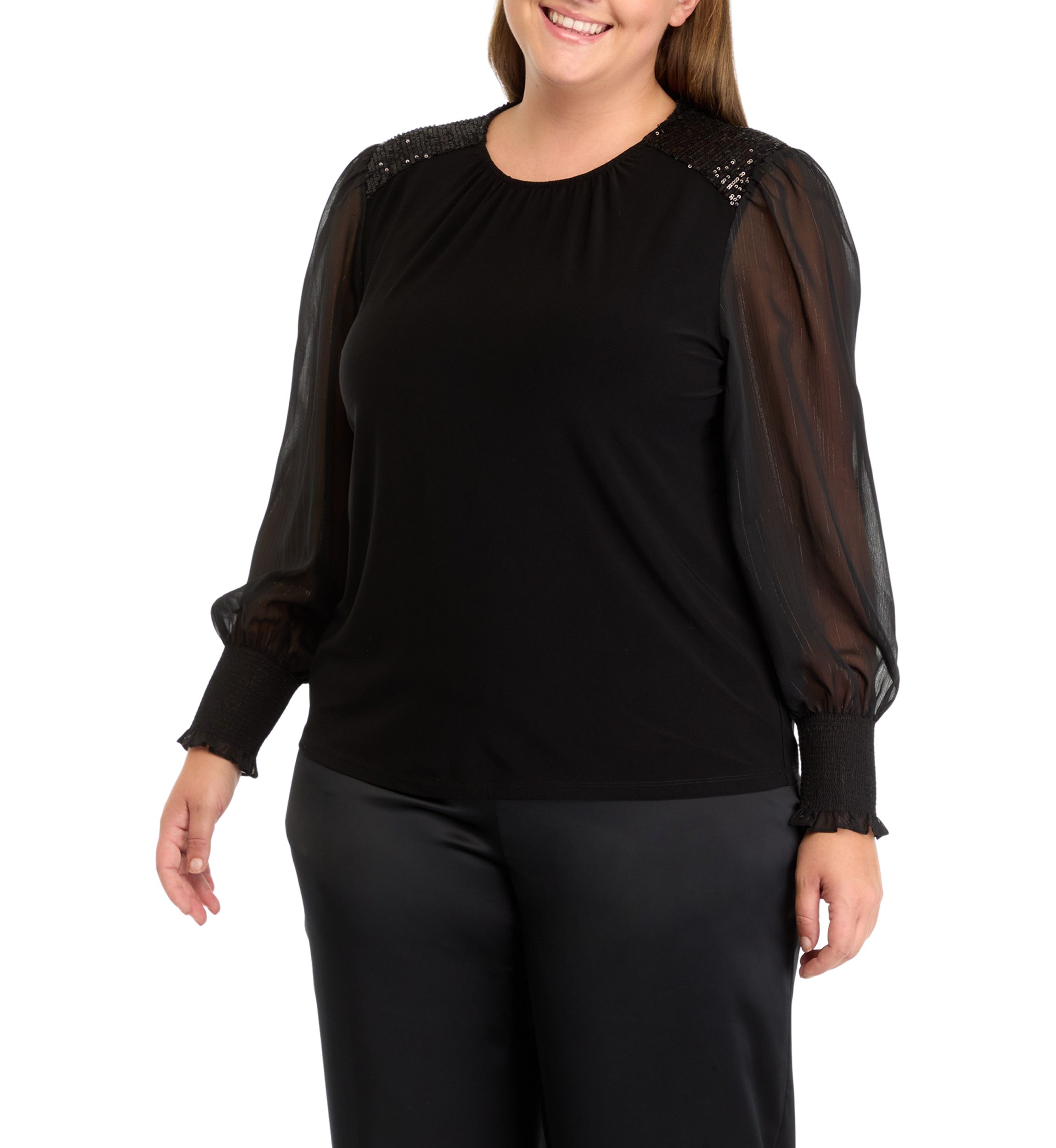 Plus Size Sheer Sleeve Knit Top