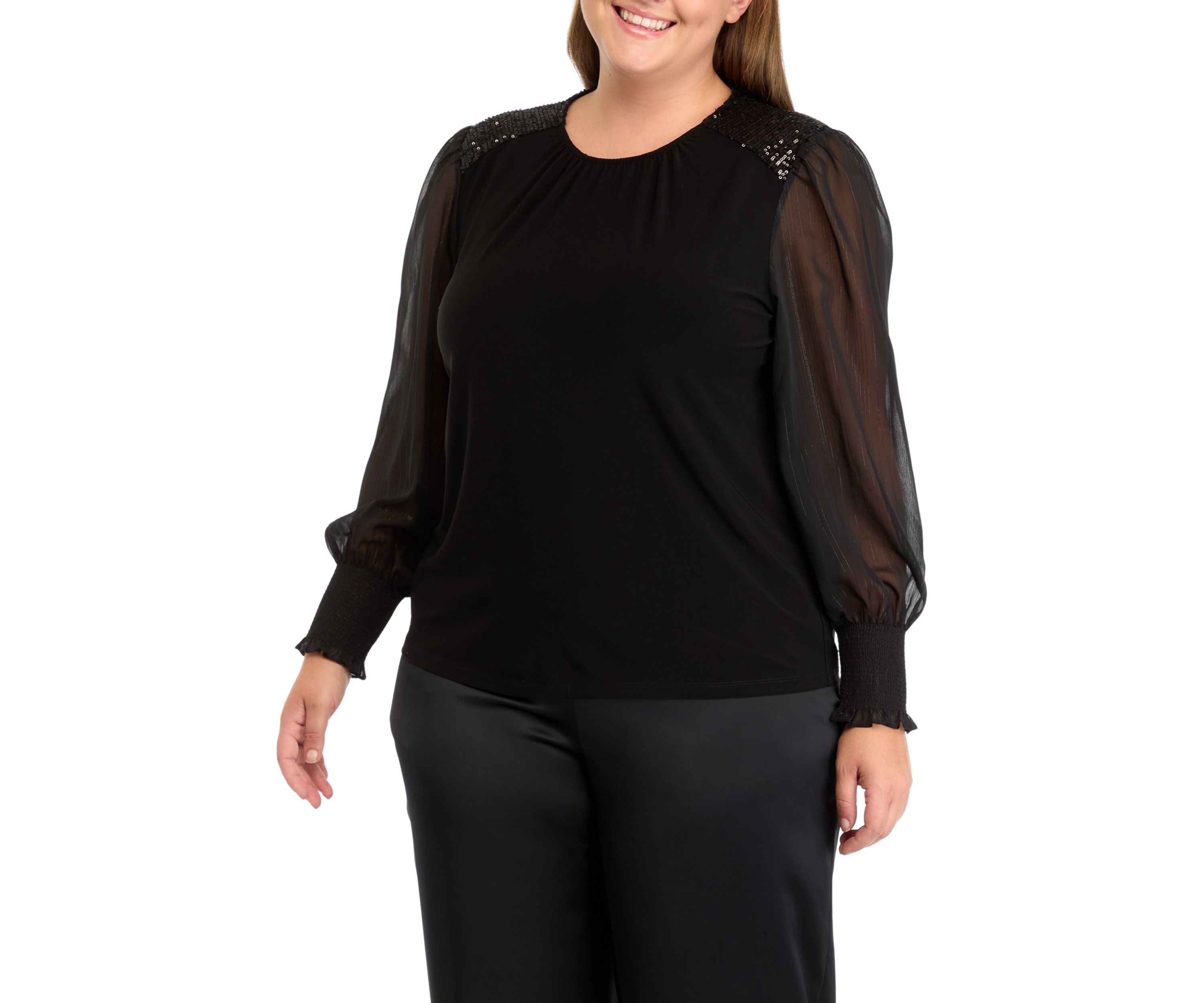 Plus Size Sheer Sleeve Knit Top