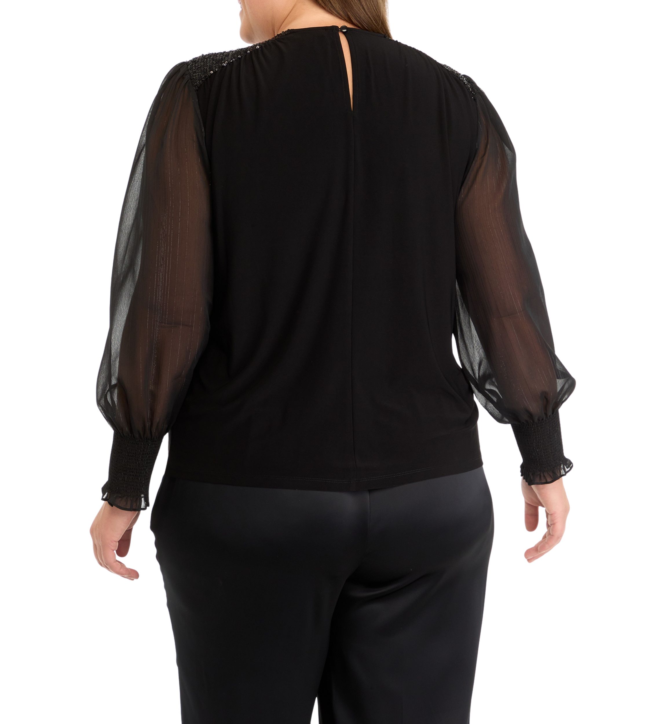 Plus Size Sheer Sleeve Knit Top