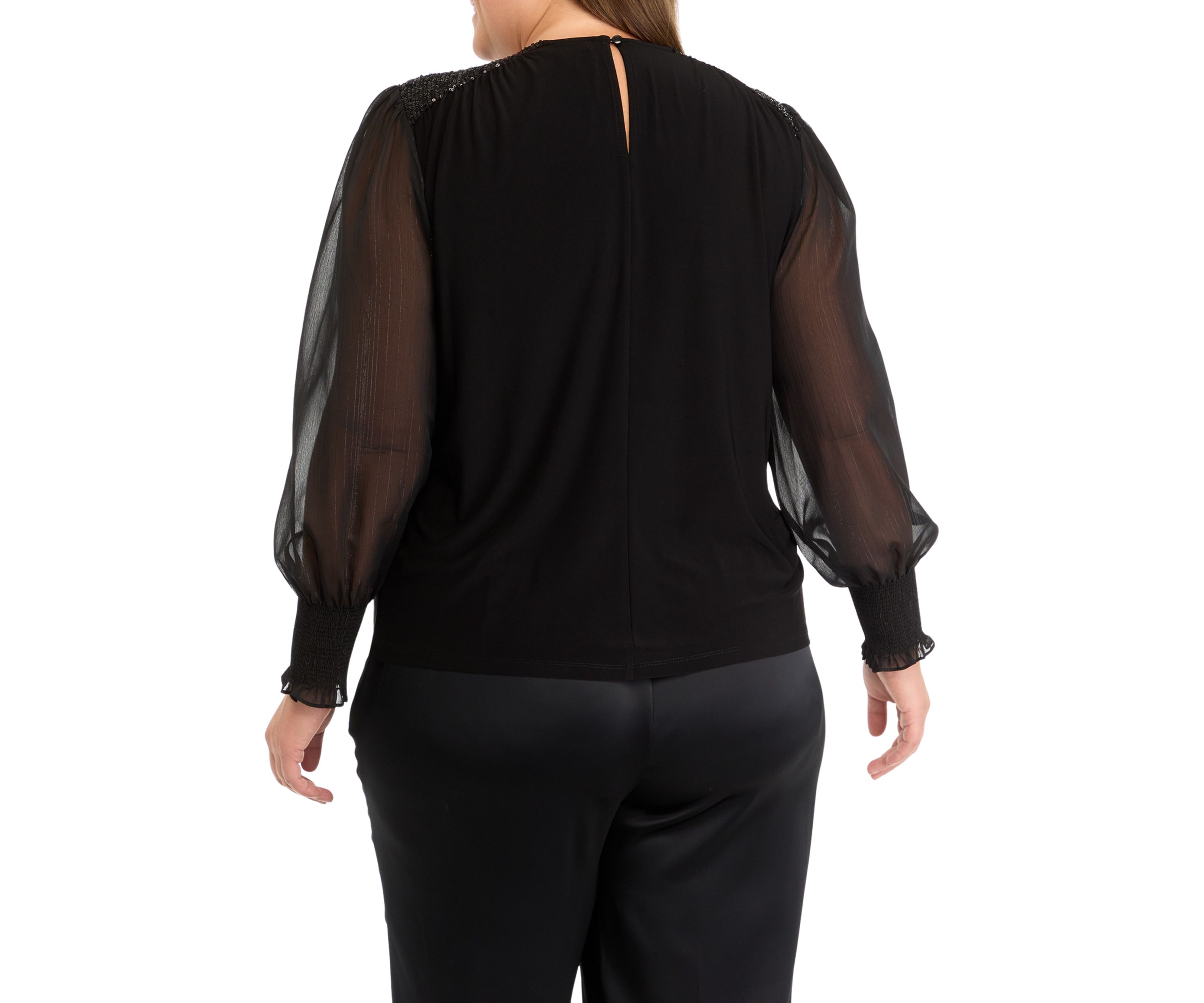 Plus Size Sheer Sleeve Knit Top