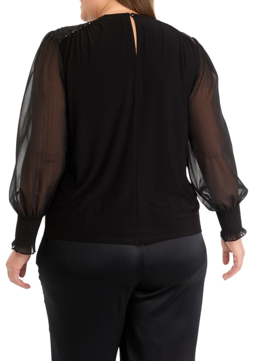 Plus Size Sheer Sleeve Knit Top