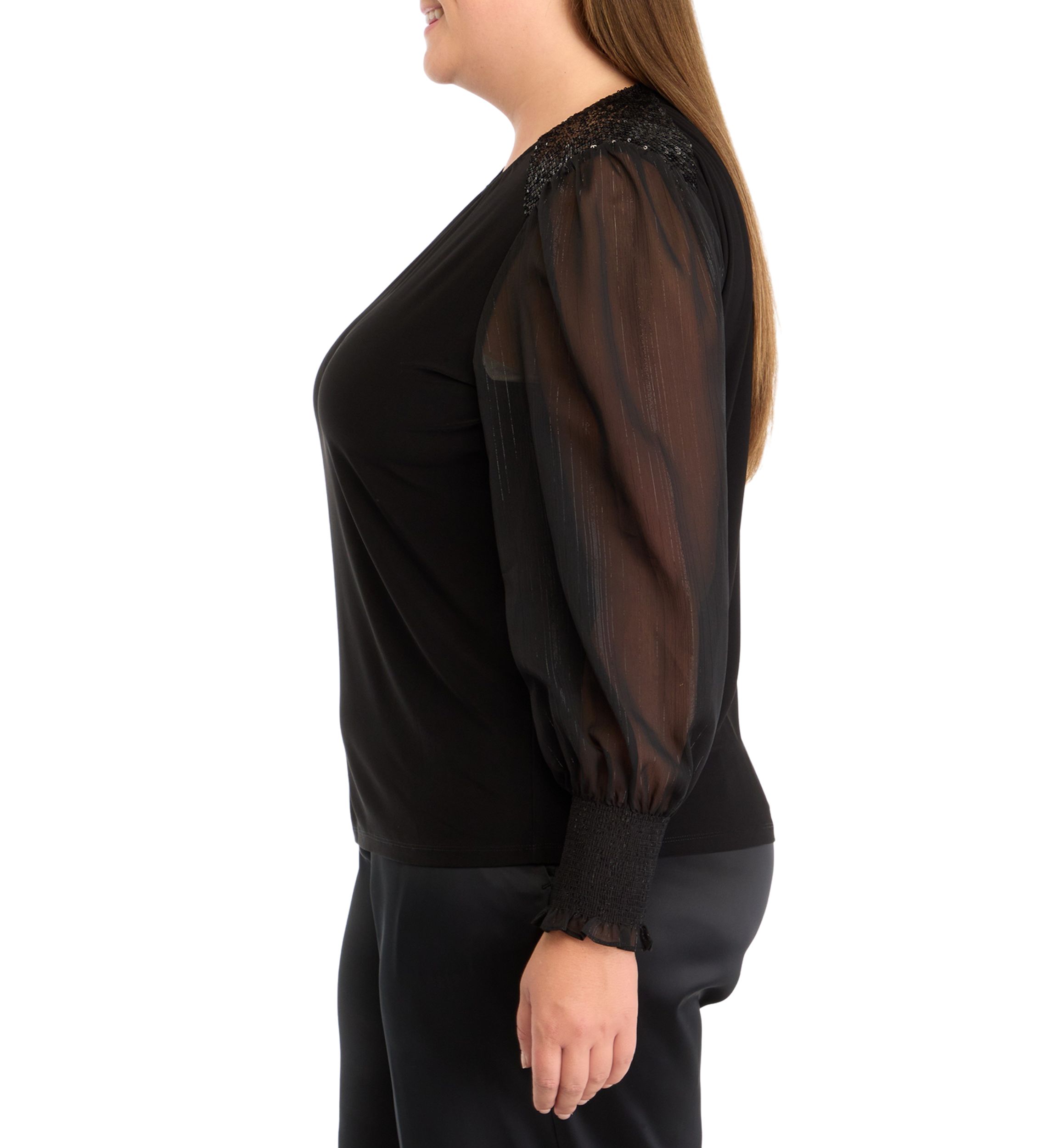 Plus Size Sheer Sleeve Knit Top