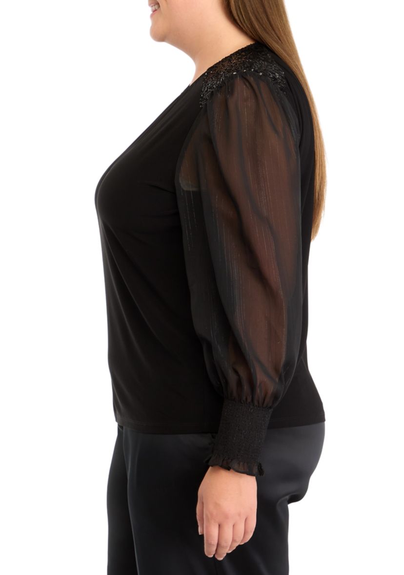 Plus Size Sheer Sleeve Knit Top