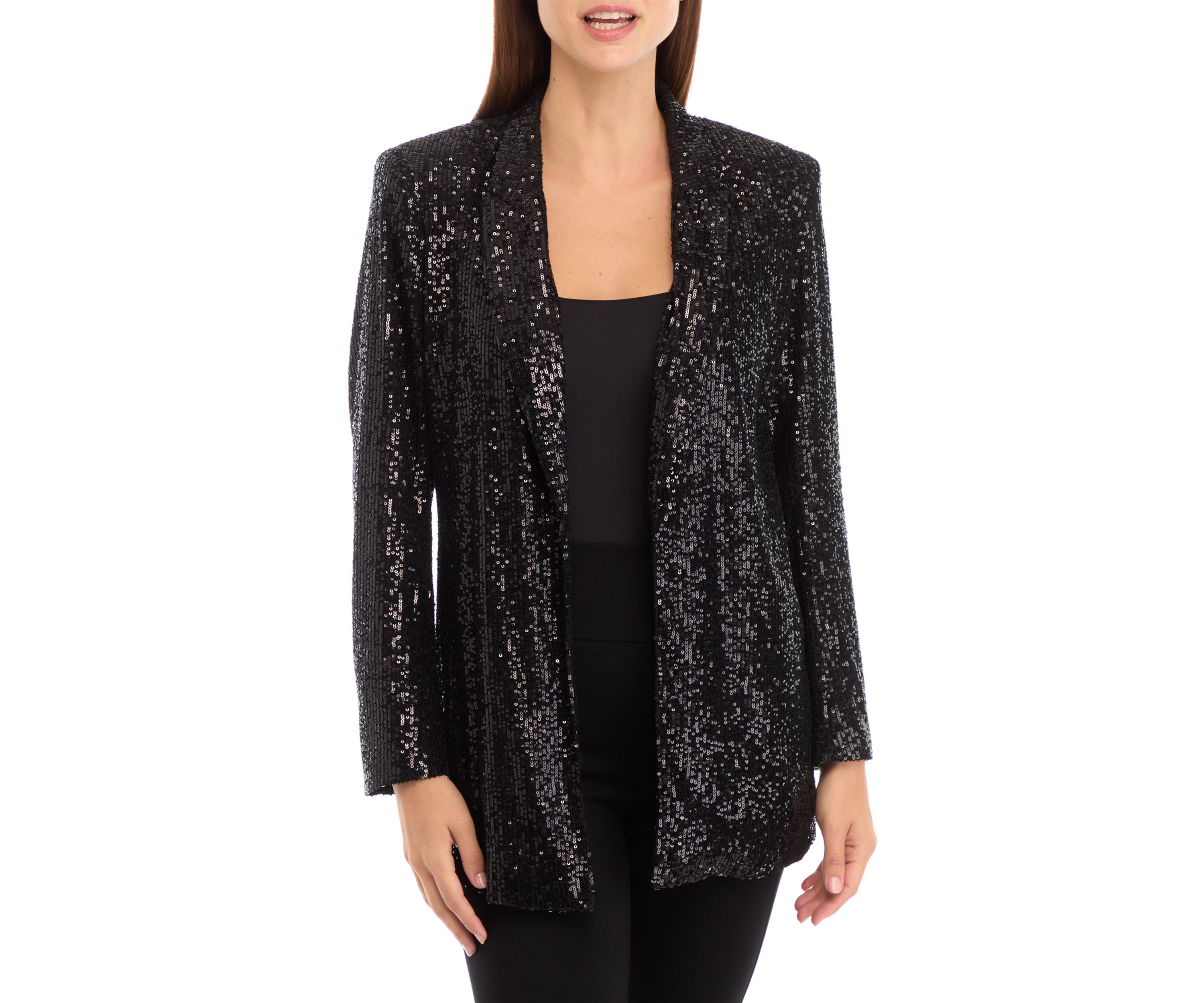 Petite Open Front Peak Lapel Sequin Cardigan