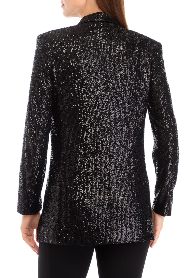 Petite Open Front Peak Lapel Sequin Cardigan