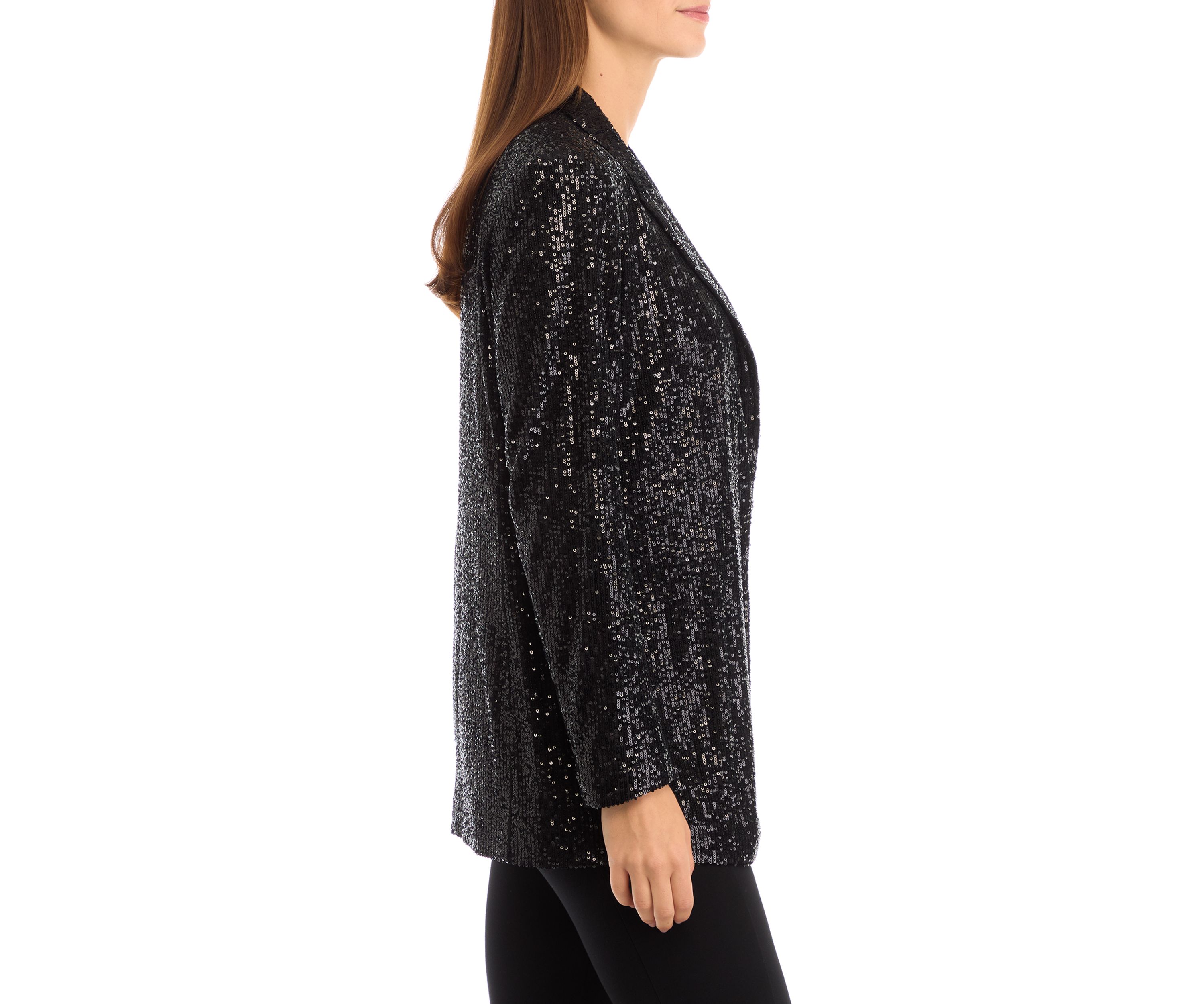 Petite Open Front Peak Lapel Sequin Cardigan