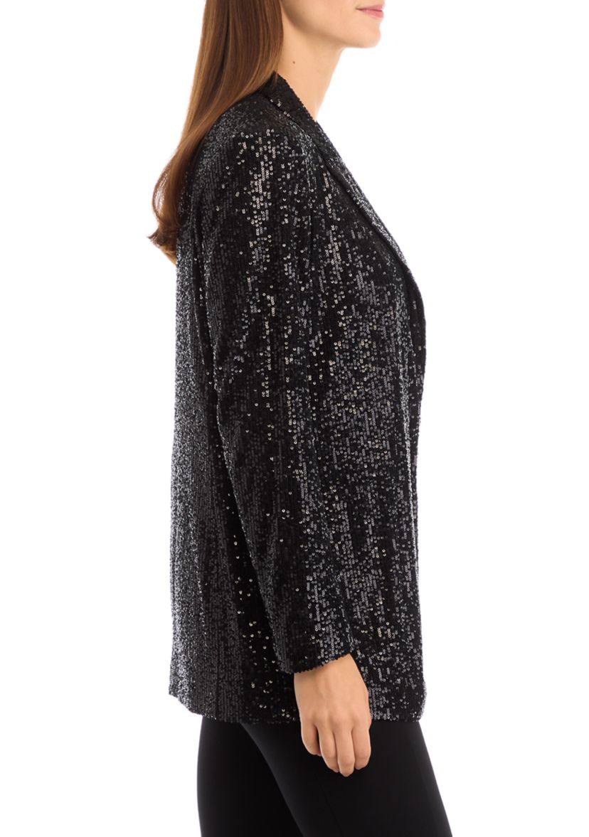 Petite Open Front Peak Lapel Sequin Cardigan