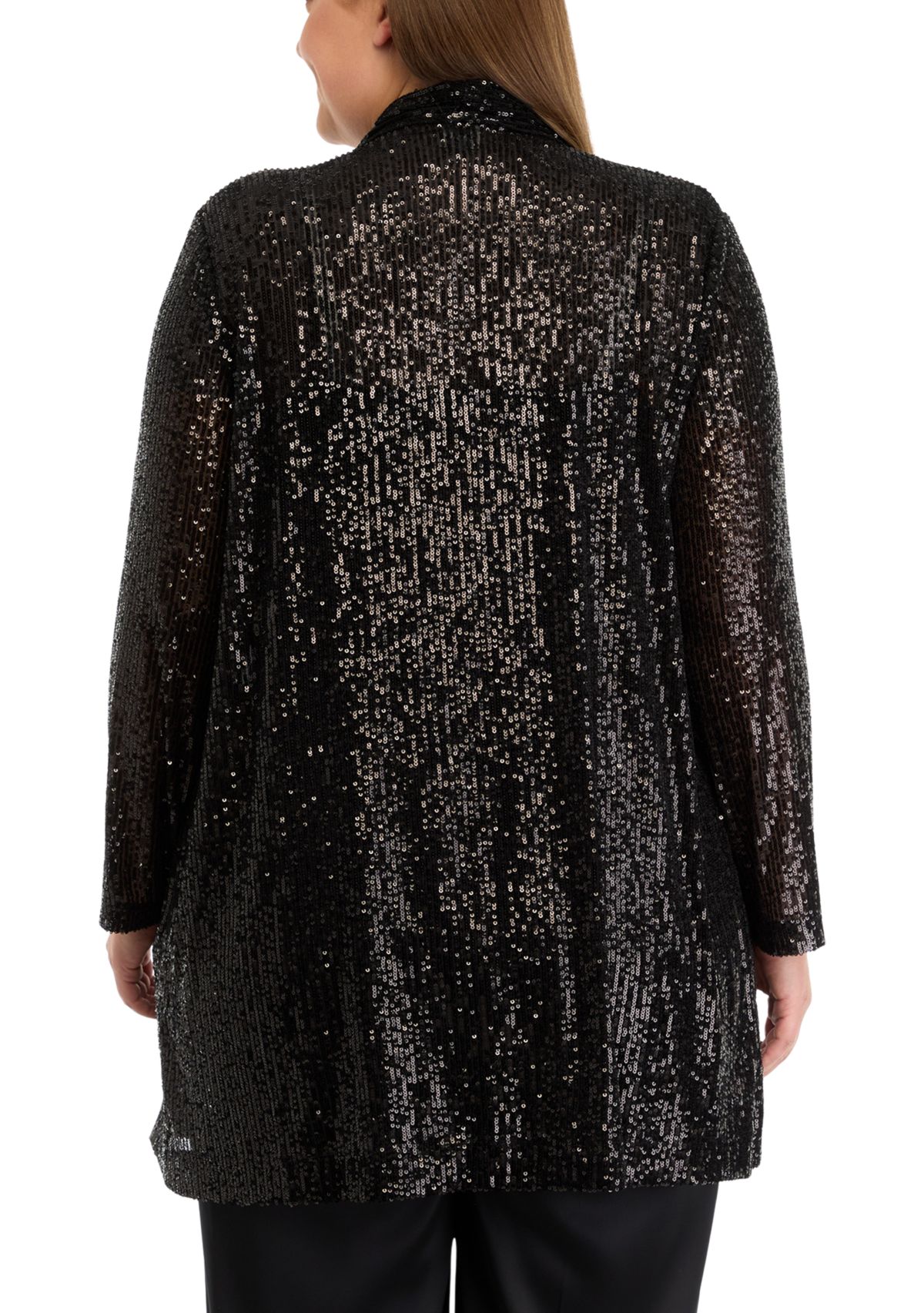 Plus Size Open Front Peak Lapel Sequin Cardigan 