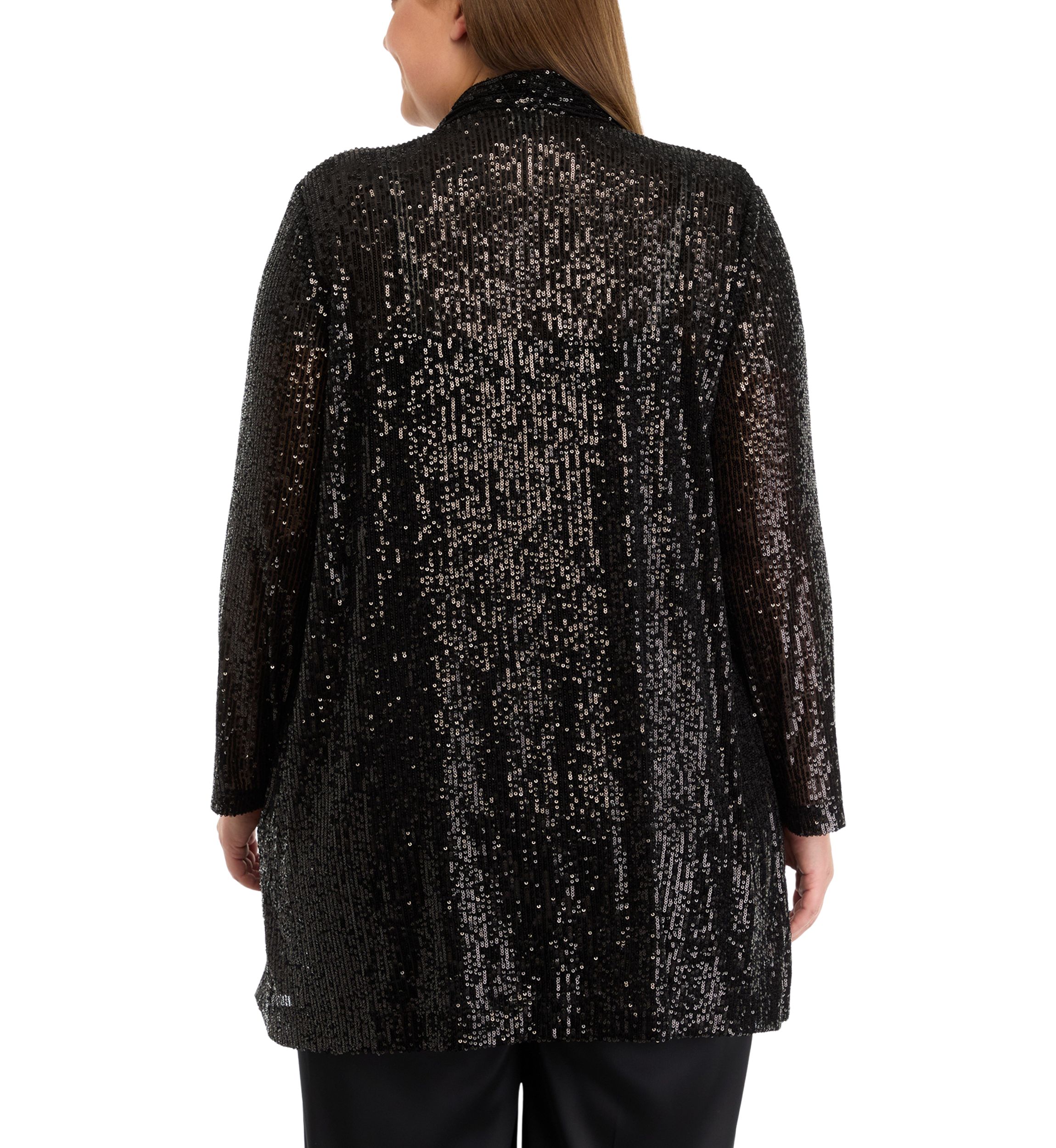 Plus Size Open Front Peak Lapel Sequin Cardigan 