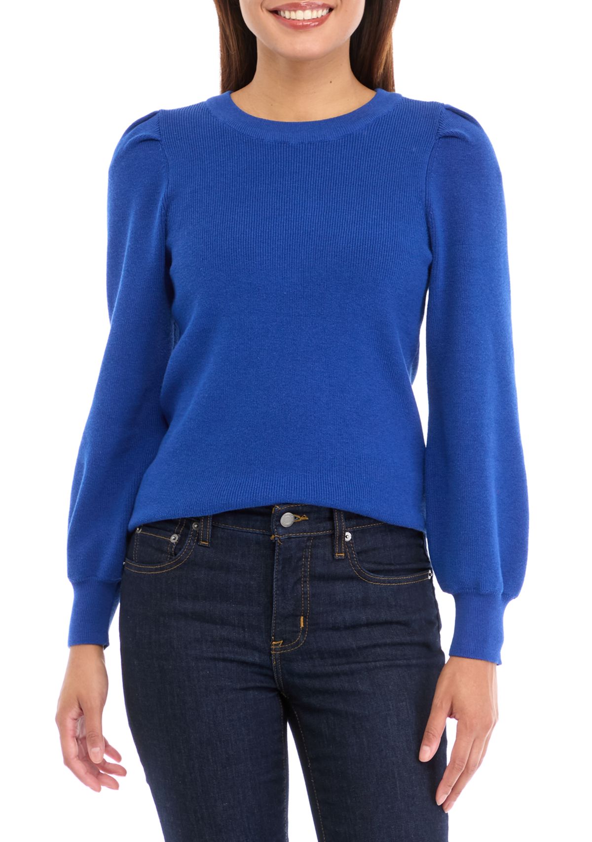 Womens Crew Neck Puff Sleeve Sweater