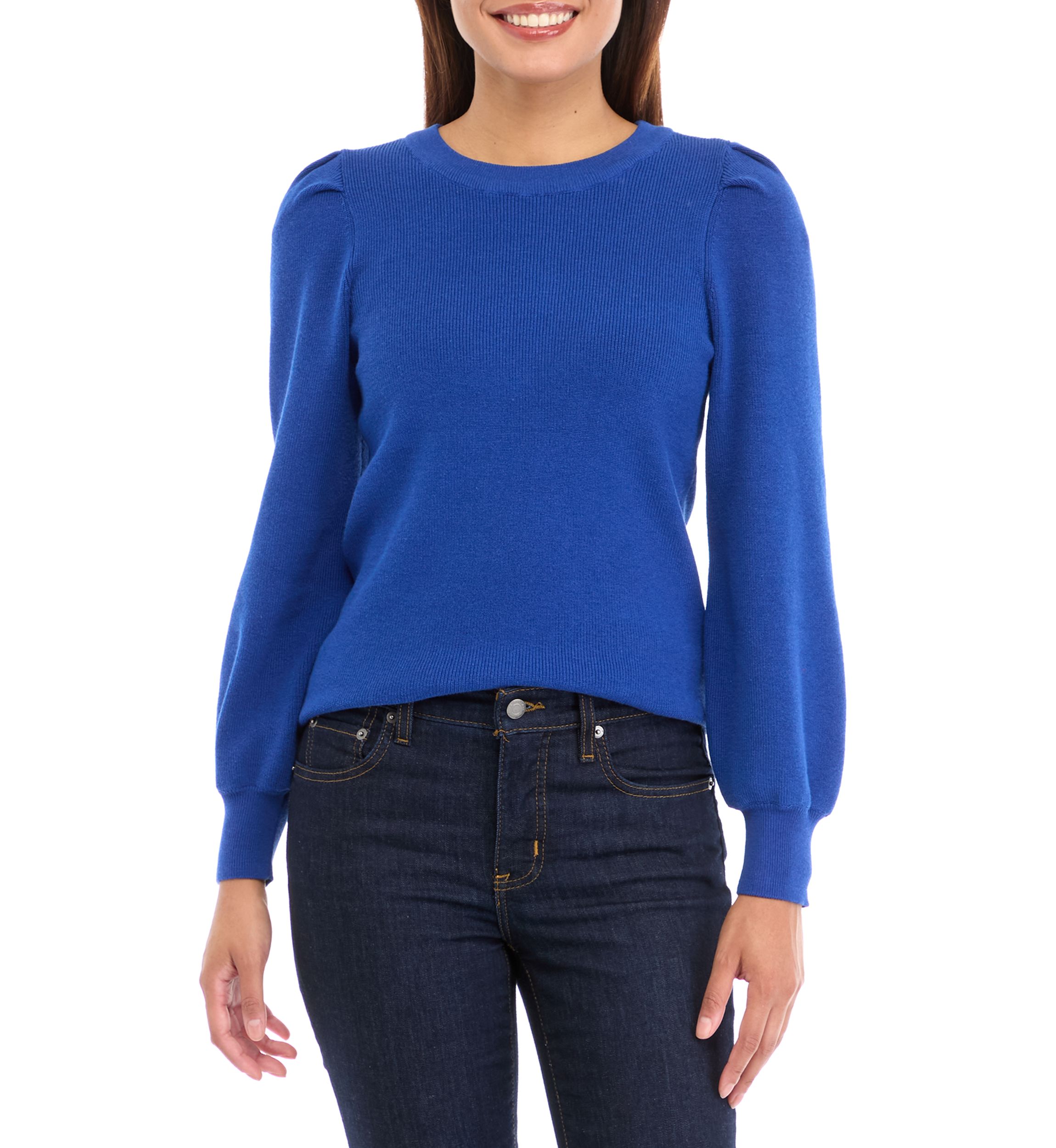 Womens Crew Neck Puff Sleeve Sweater