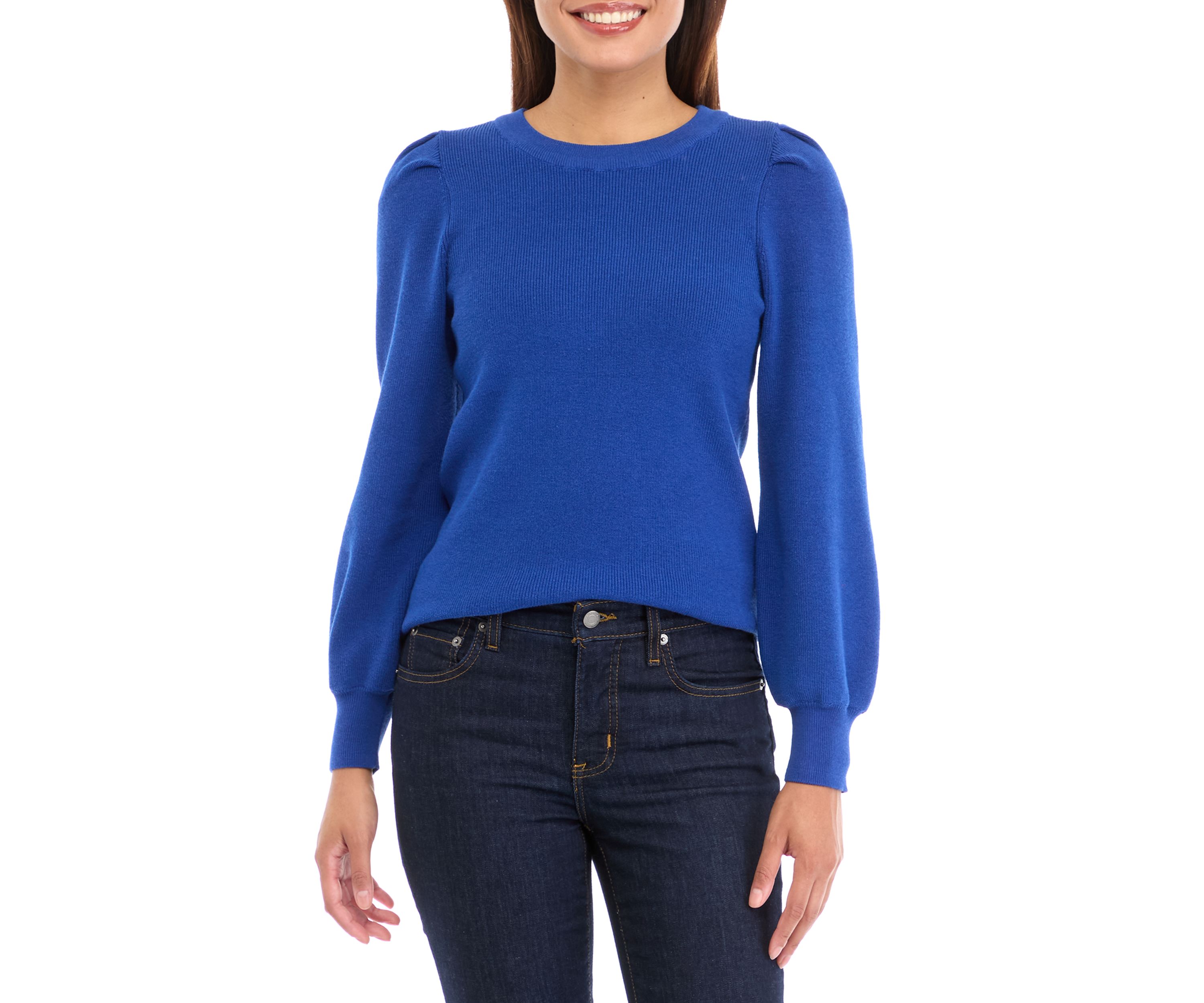 Womens Crew Neck Puff Sleeve Sweater