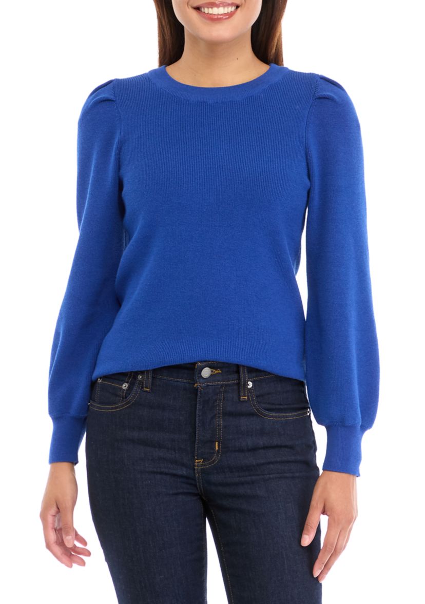 Womens Crew Neck Puff Sleeve Sweater