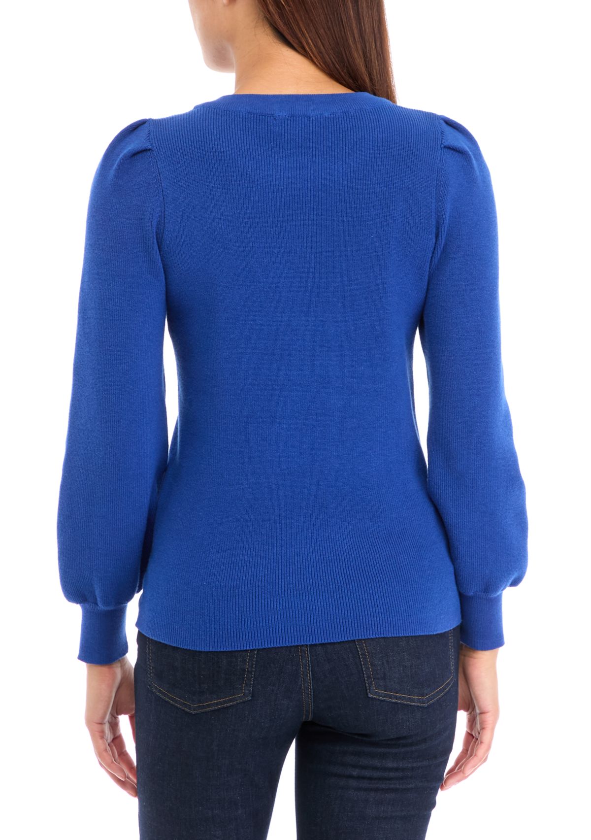 Womens Crew Neck Puff Sleeve Sweater