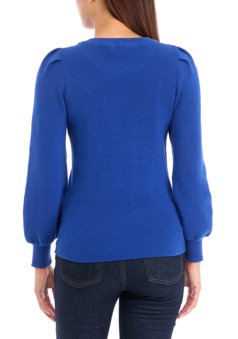 Womens Crew Neck Puff Sleeve Sweater