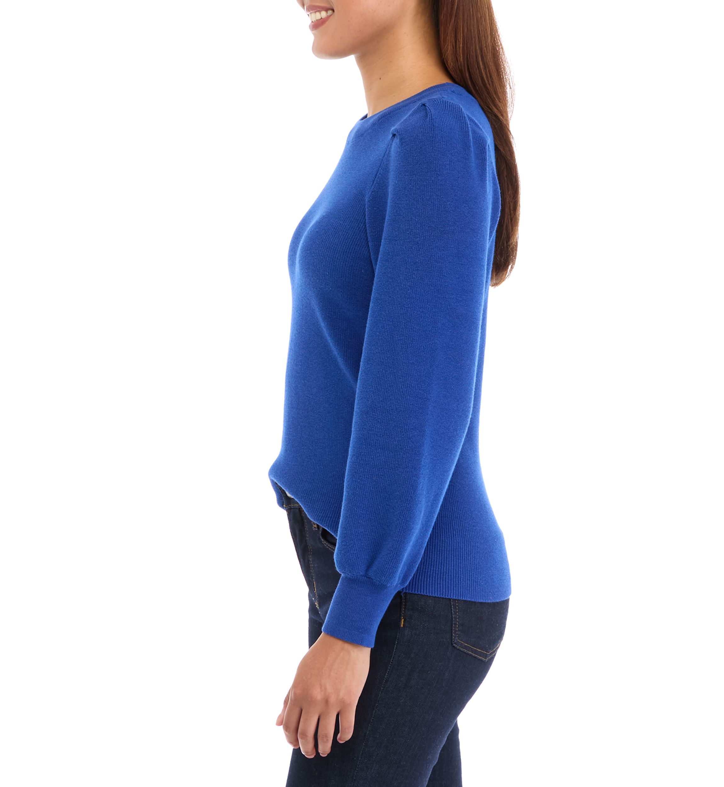 Womens Crew Neck Puff Sleeve Sweater