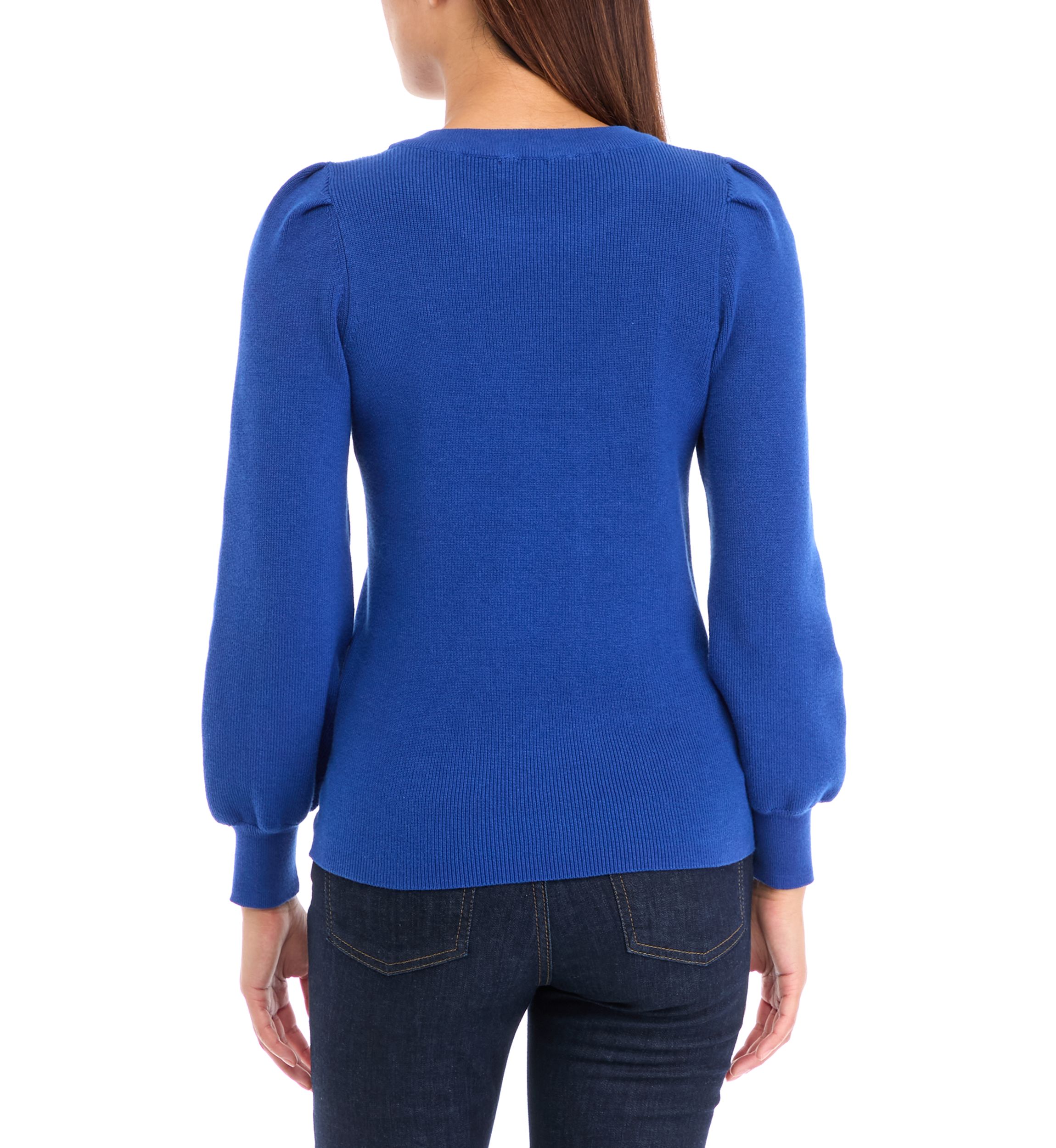 Petite Crew Neck Puff Sleeve Sweater