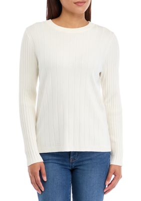 THE LIMITED Women's Multi Rib Crew Neck Long Sleeve Sweater, White, Large