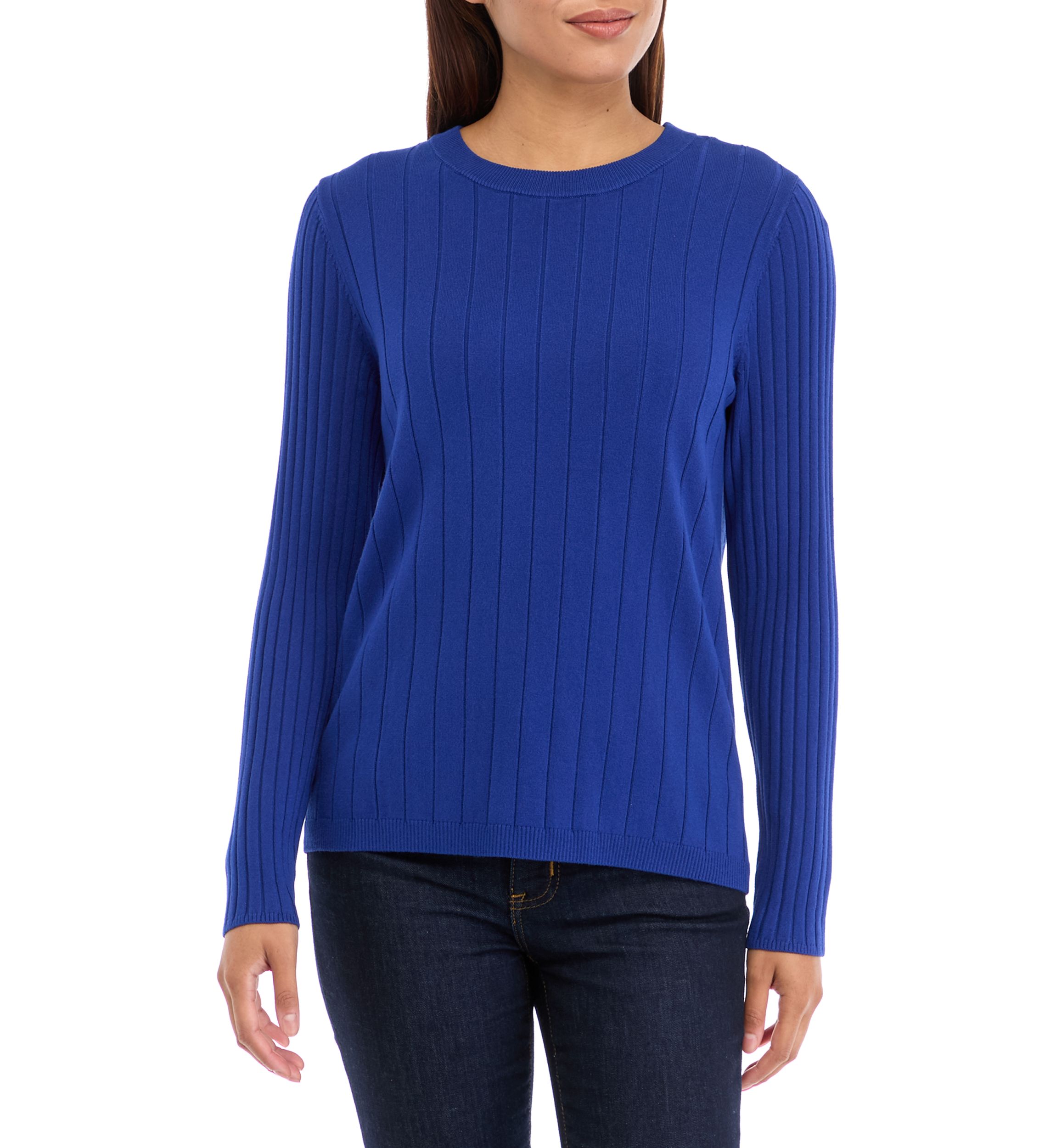 Womens Multi Rib Crew Neck Long Sleeve Sweater