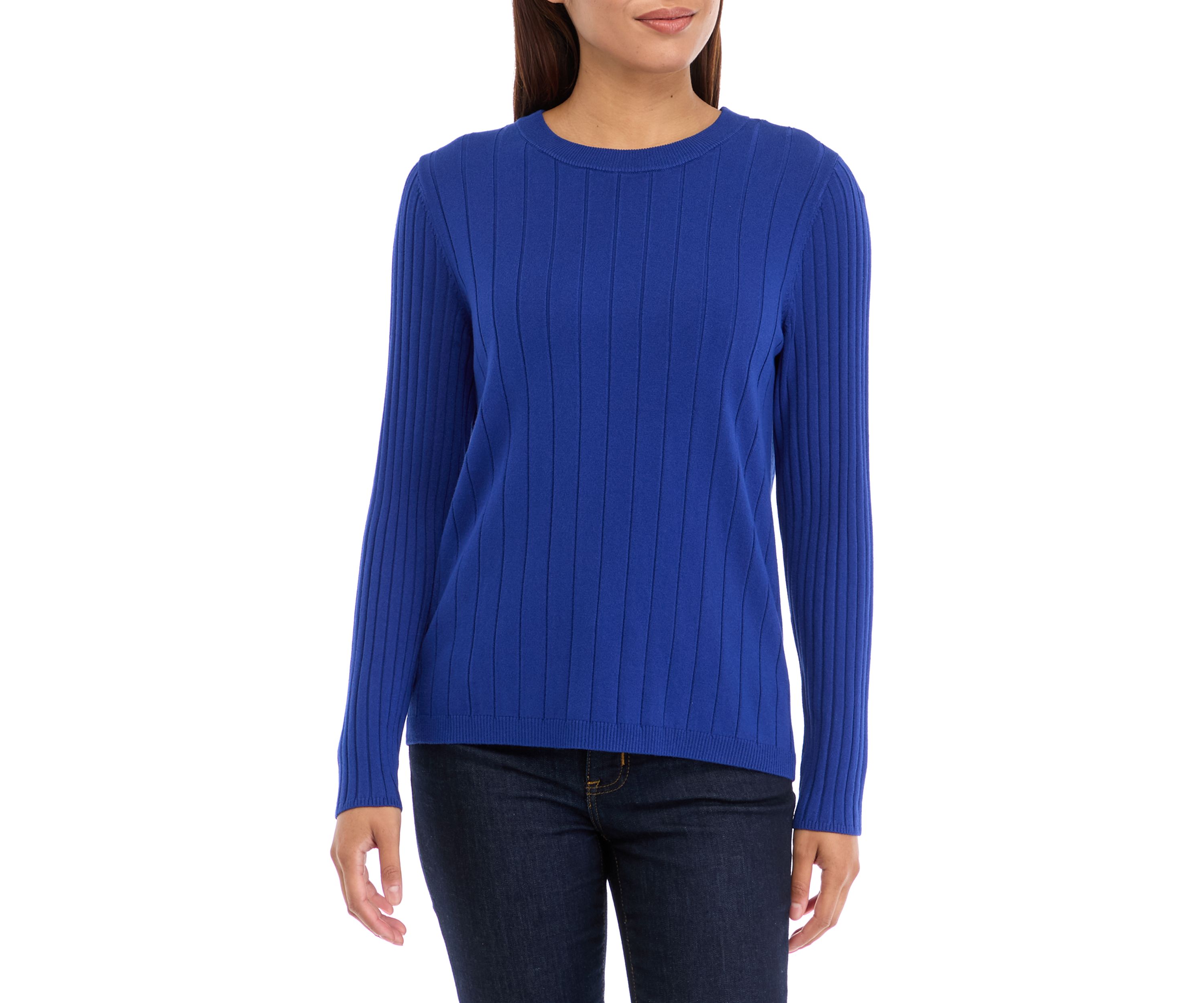 Womens Multi Rib Crew Neck Long Sleeve Sweater