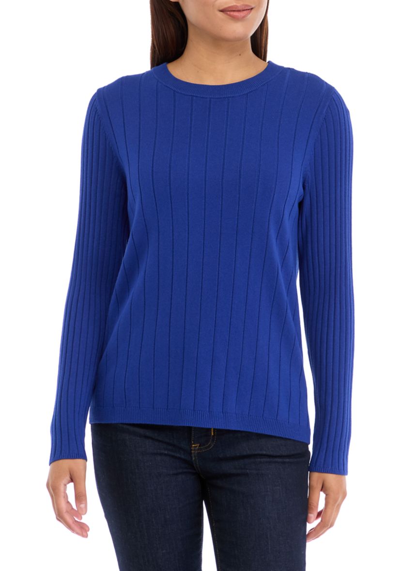 Womens Multi Rib Crew Neck Long Sleeve Sweater