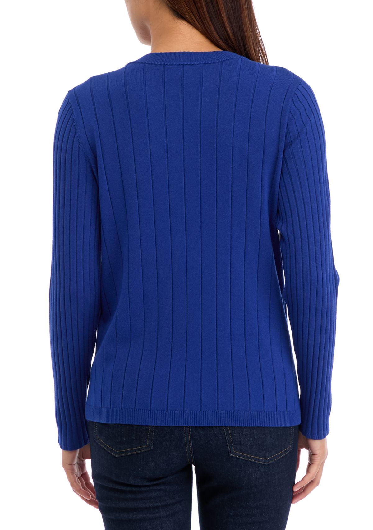 Womens Multi Rib Crew Neck Long Sleeve Sweater