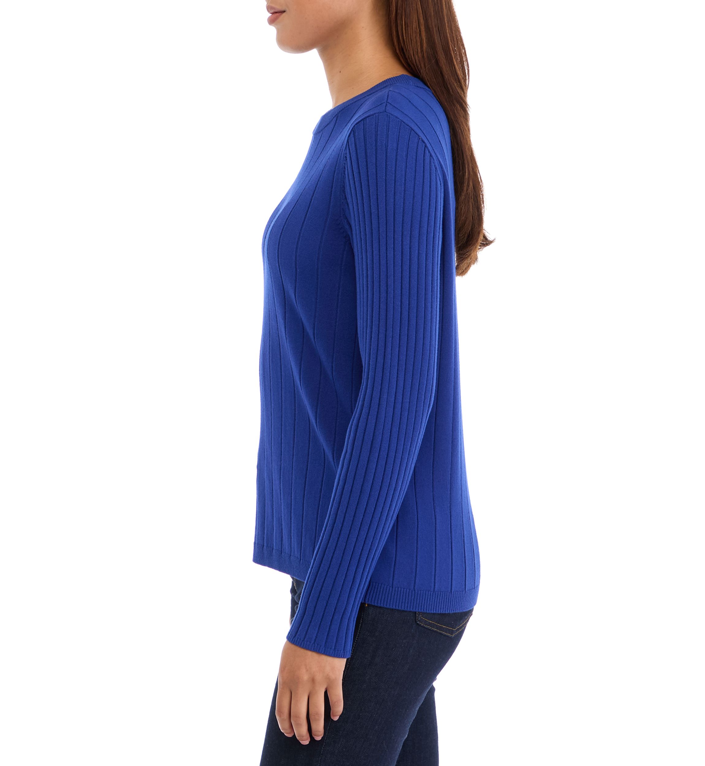 Womens Multi Rib Crew Neck Long Sleeve Sweater